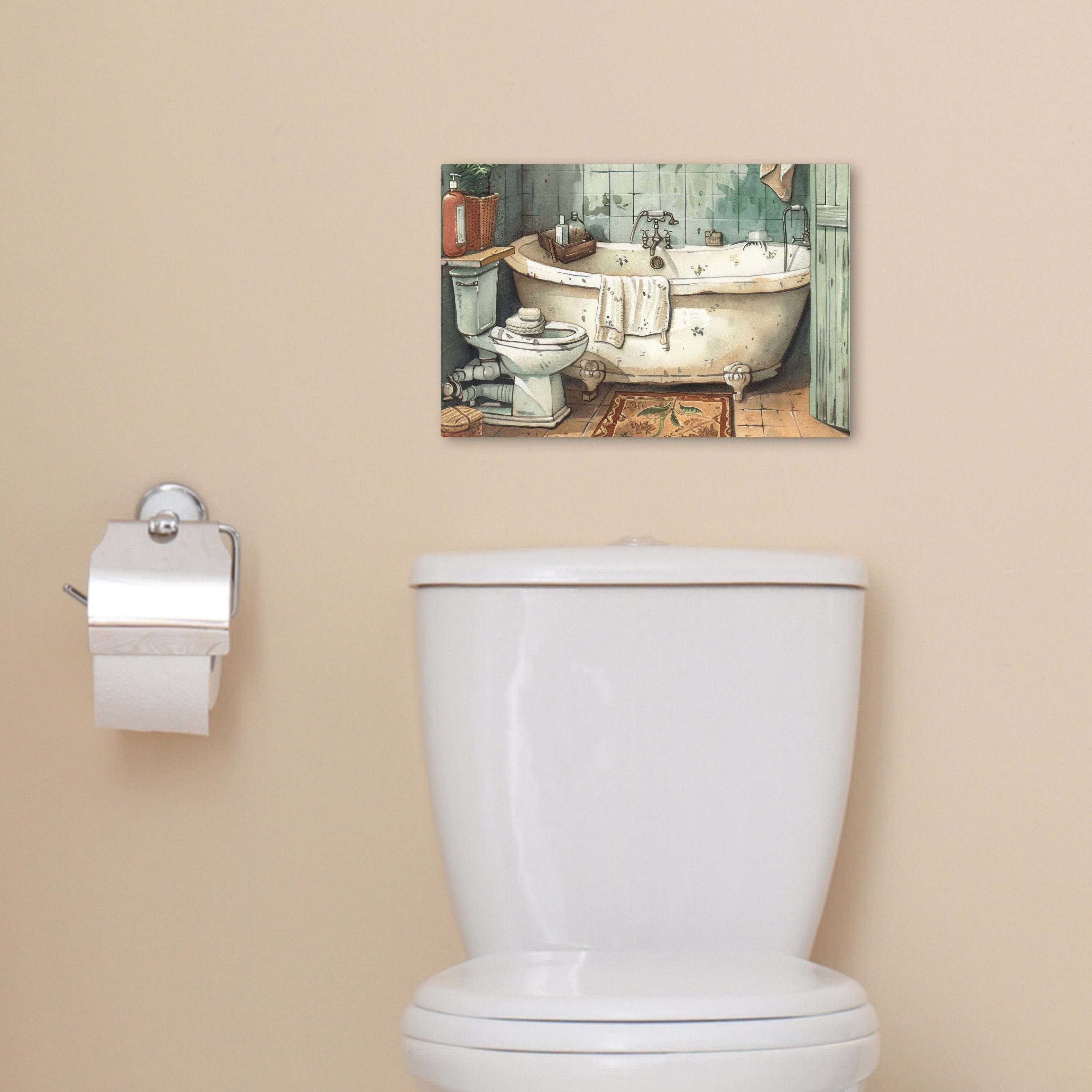 OneMillionCanvasses® Leinwandbild Vintage - Badewanne - Badezimmer - Illustration, Fotodruck (1 St), Badezimmer Deko, Bilder WC, Toilette Wanddeko 20x30 cm – Bild 5 von 5