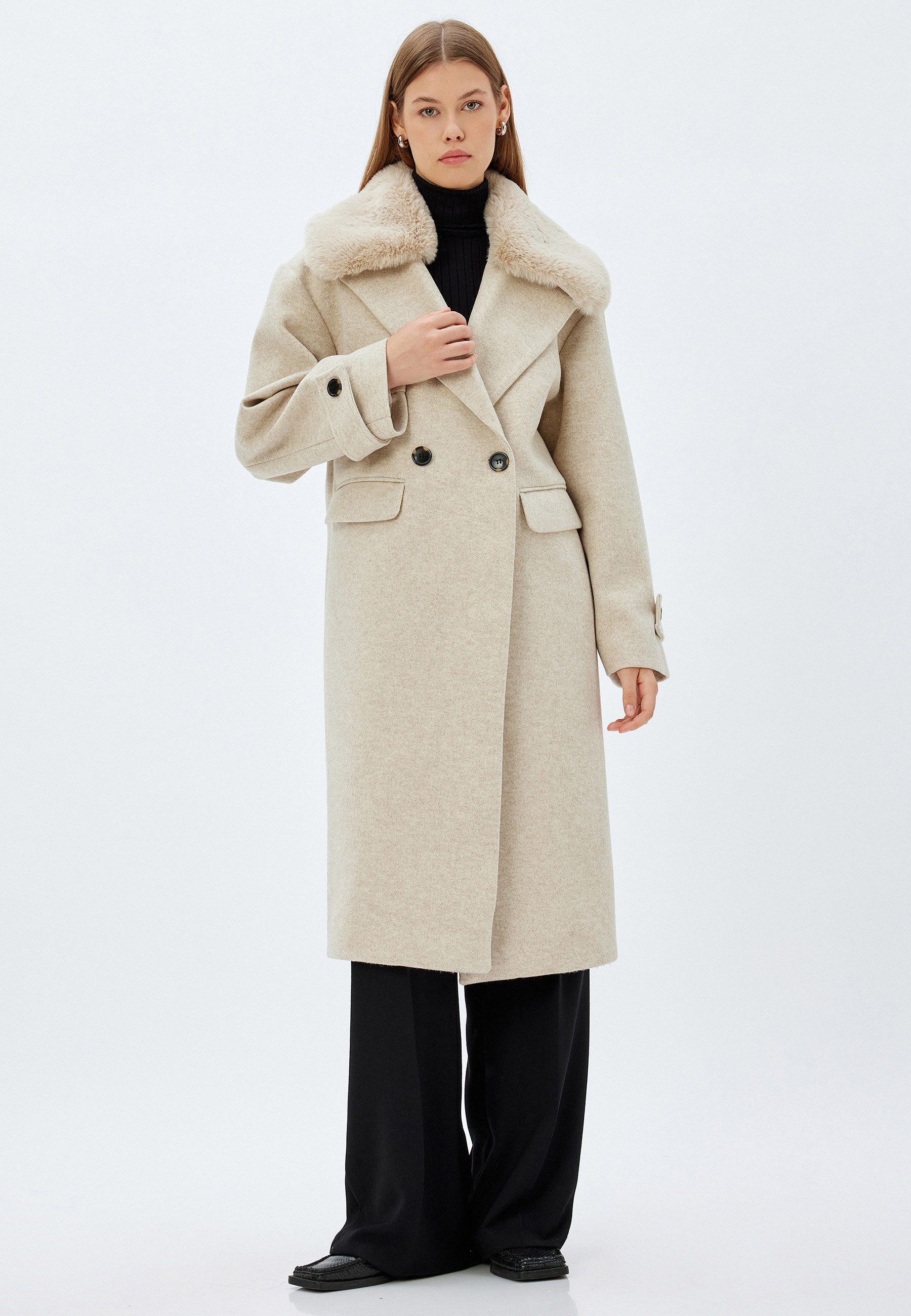 Koton Langmantel Regular Abnehmbarer Pelz