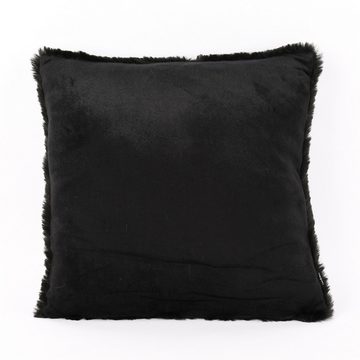 SCHÖNER LEBEN. Fellkissen Deko Kuschelkissen Plüsch einfarbig schwarz 45x45cm