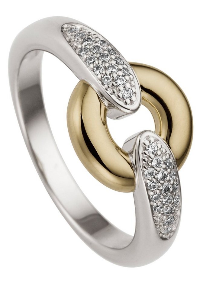 JOBO Fingerring Ring mit 32 Diamanten, 585 Gold bicolor