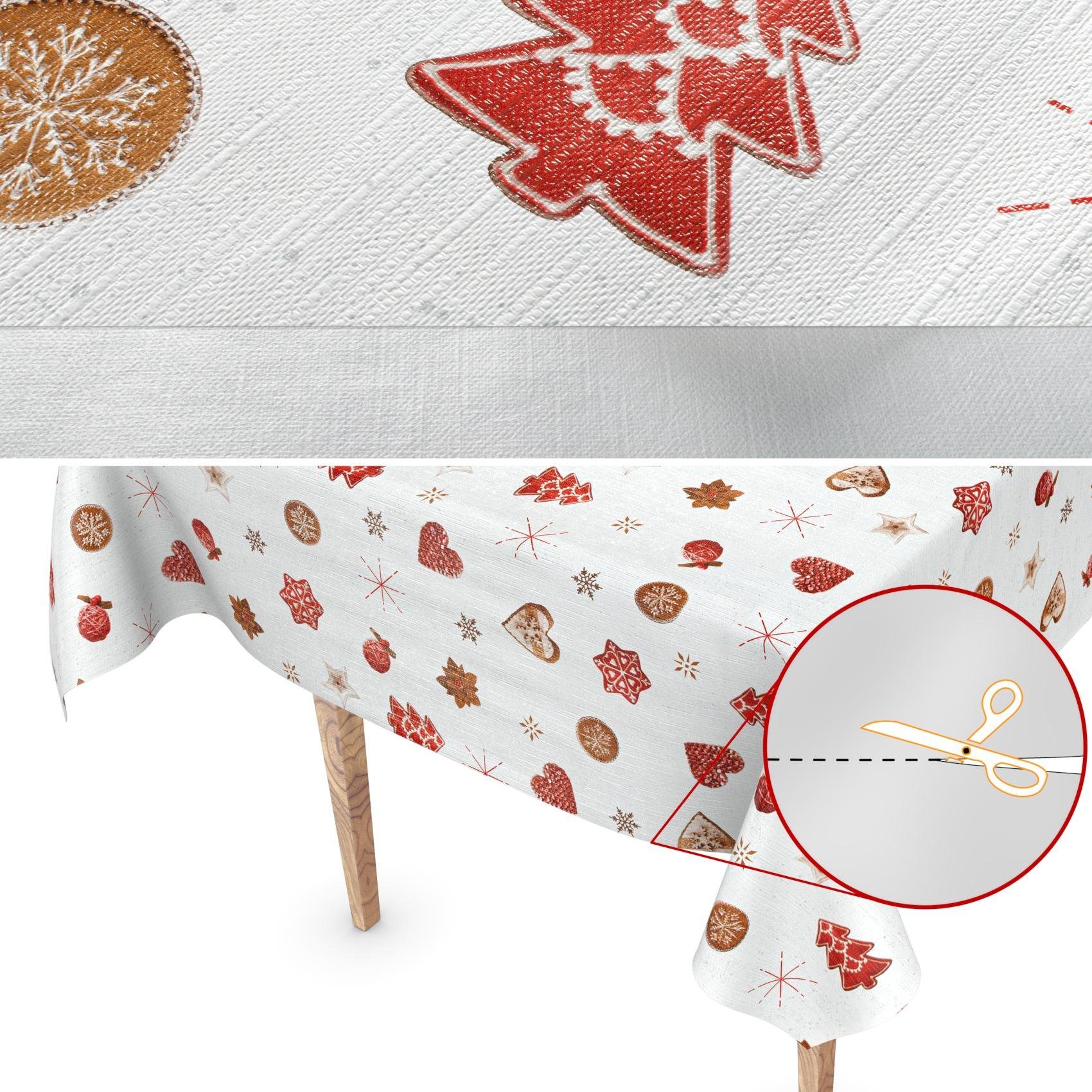 ANRO Tischdecke Tischdecke Wachstuch Weihnachten Weiß Robust Wasserabweisend Breite, Geprägt