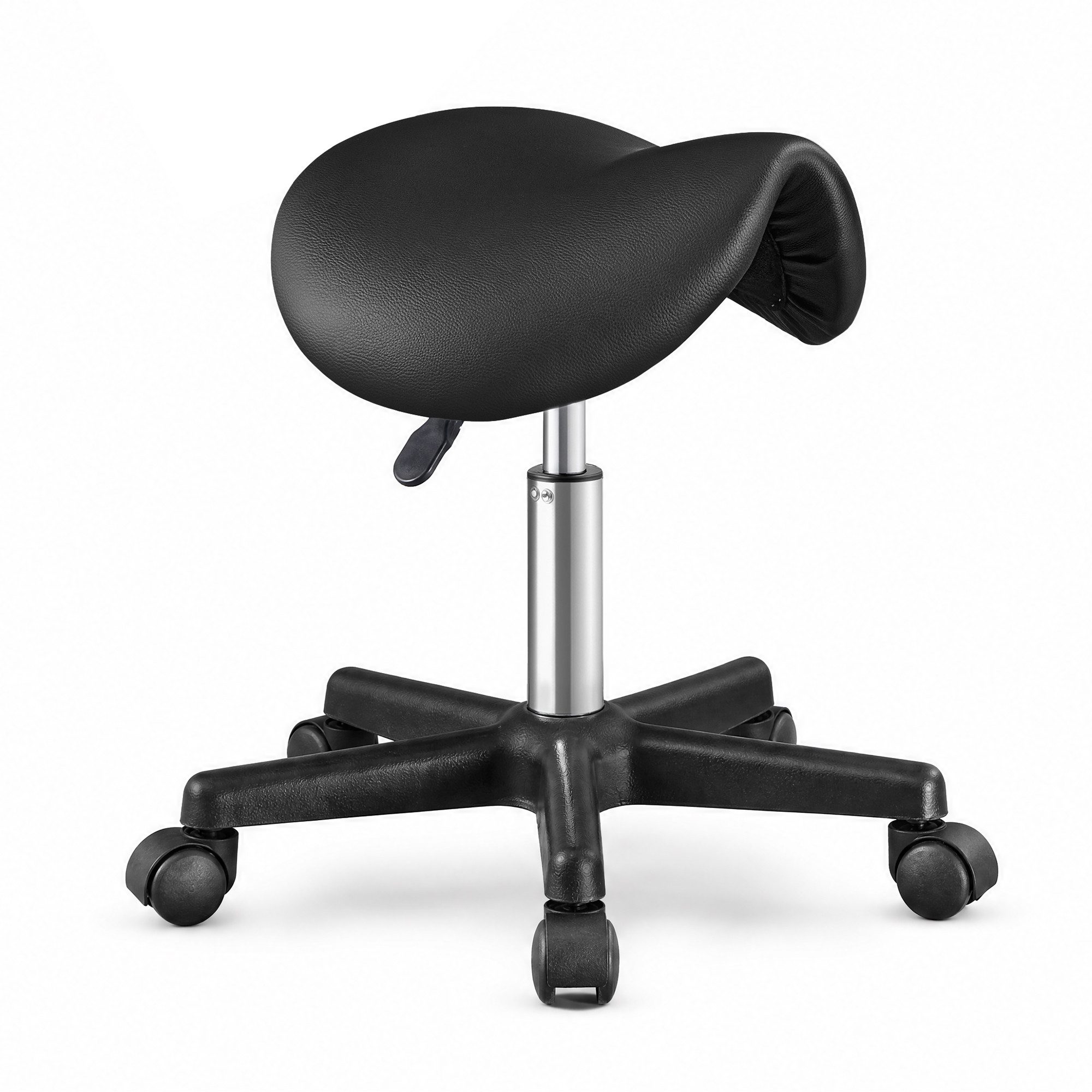 SONGMICS Arbeitshocker Sattelhocker, Höhenverstellbar, 360° Drehbar, bis 150 kg, für Büro, Ergonomischer Arbeitsstuhl aus PU-Leder, 56 x 56 x 45-61 cm