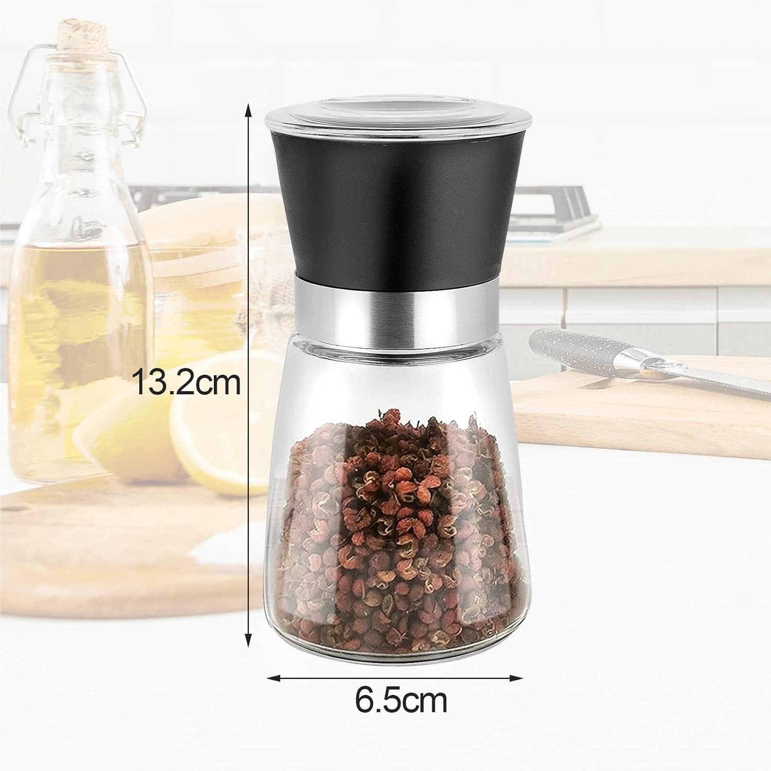 Youyijia Pfeffermühle 6er Set Manuelle Salz und Pfeffermühle Set Transparent Keramikmahlwerk