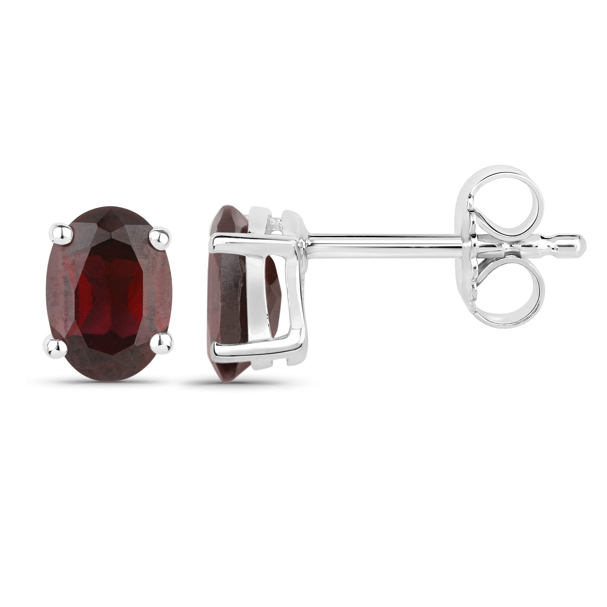 Vira Jewels Paar Ohrstecker Silber 925 rhodiniert Ohrringe und Halskette mit echtem Granat