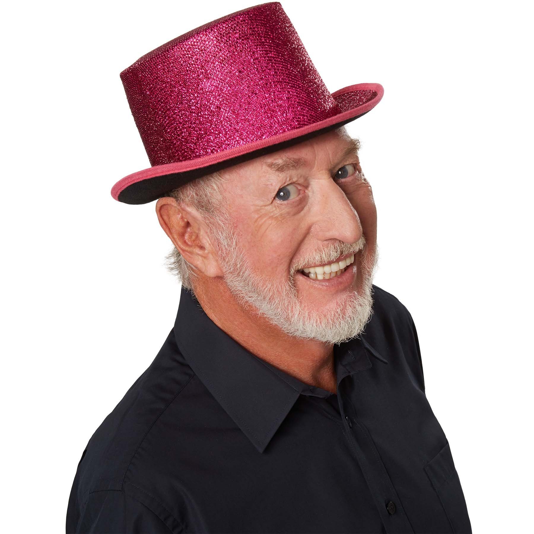 dressforfun Kostüm Faschingskleidung/Maskeradenverkleidung, Hutgröße 59/Höhe 12,5 cm, in der Farbe pink, Glitzernde Oberfläche und nach oben gewölbte Krempe
