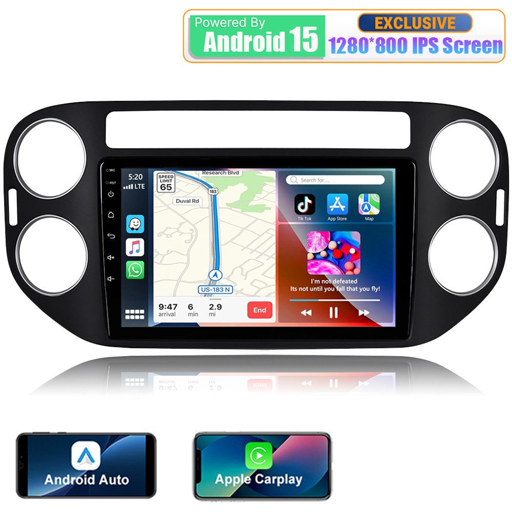 A-Sure 8Core Android 15 Carplay GPS Navi Autoradio Für VW Tiguan 5N GOLF Plus Autoradio (Digitalradio (DAB), FM, AM, RDS, 1280*800 IPS Screen/8-Core CPU)