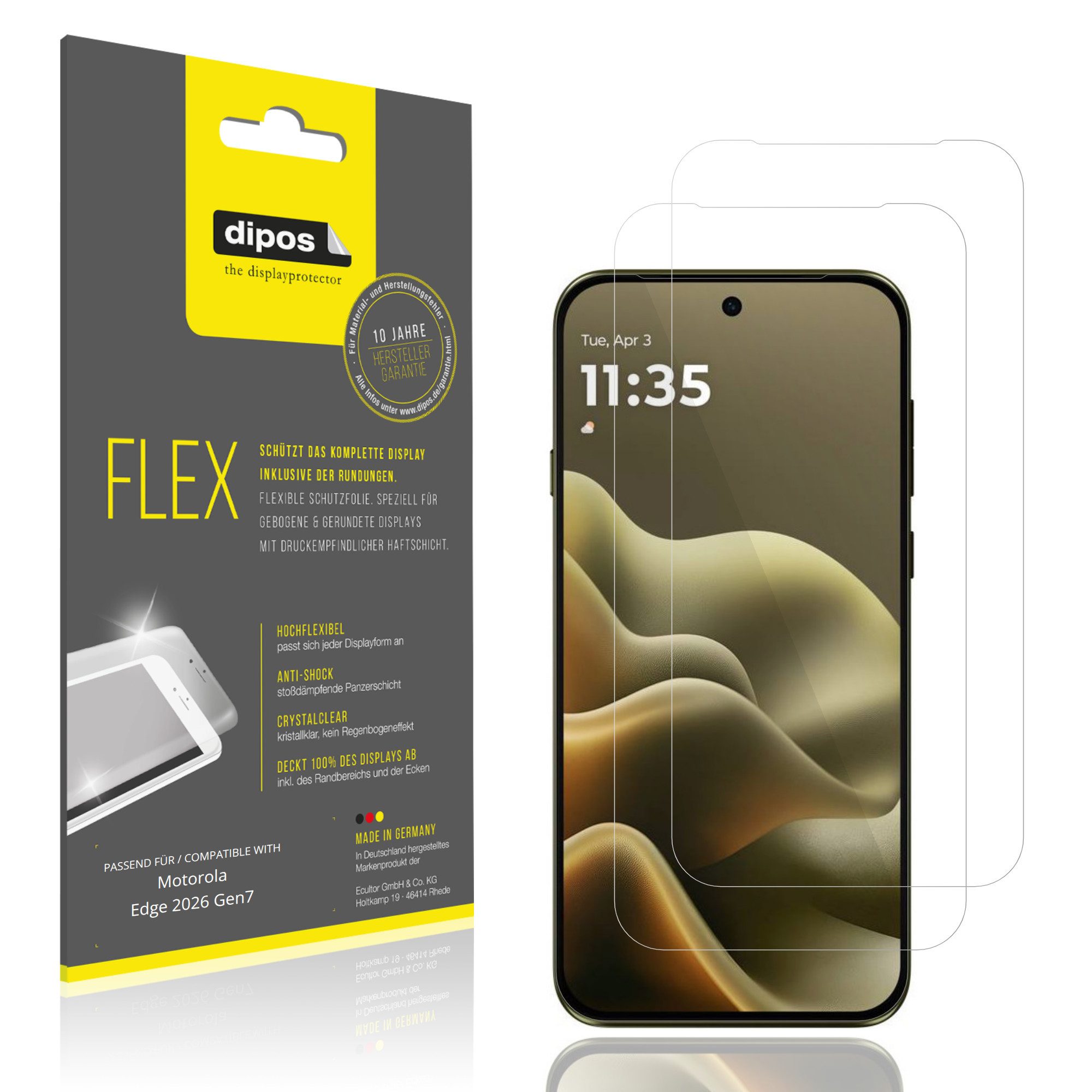 dipos Displayschutzfolie Schutzfolie für Motorola Edge 2026 Gen7, 2 Stück, Displayschutz Schutz Folie Made in Germany