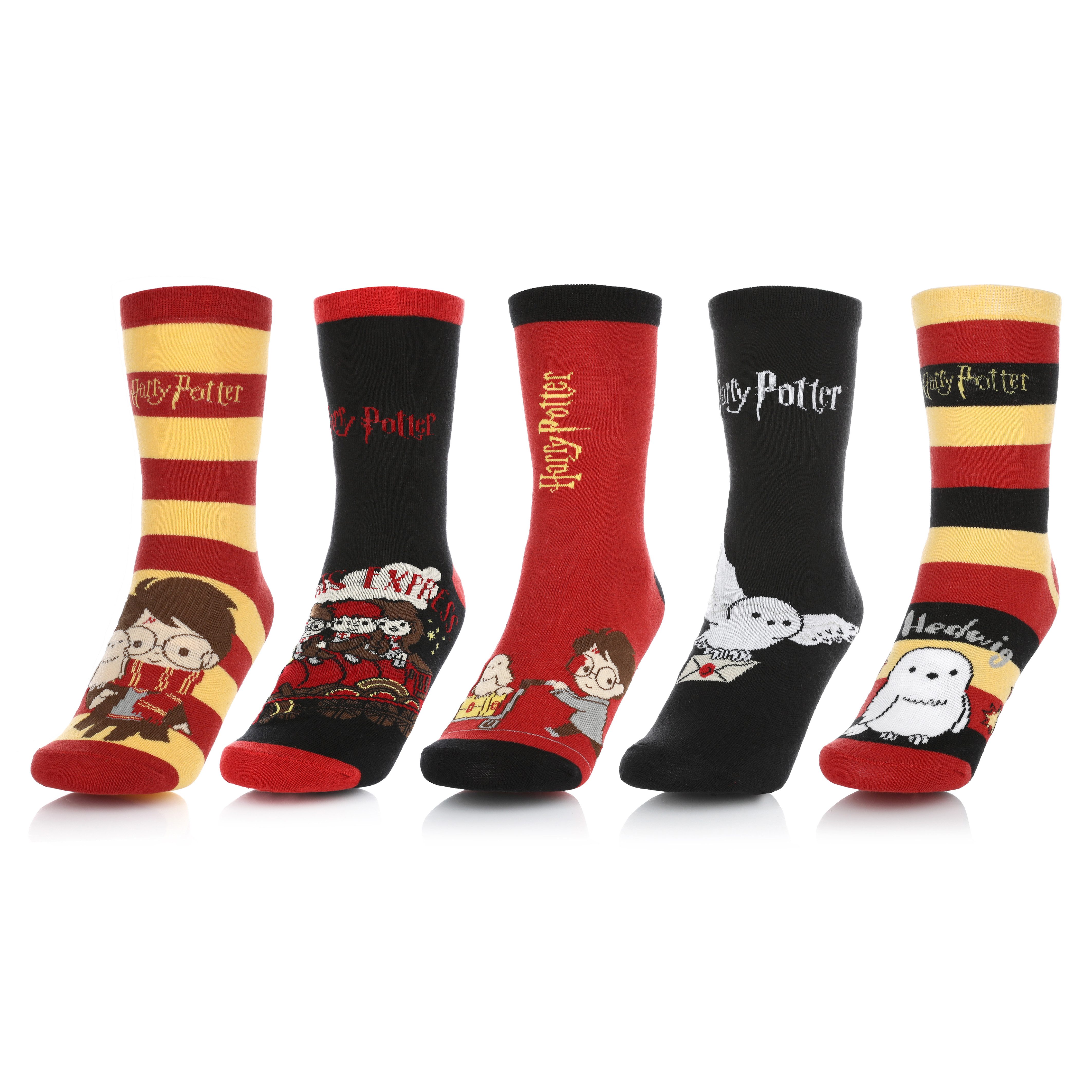 Harry Potter Socken Bunte Motiv Socken aus Baumwoll als Accessoire (5er Pack) Geschenke für Erwachsene und Teenager - Größe 35-41