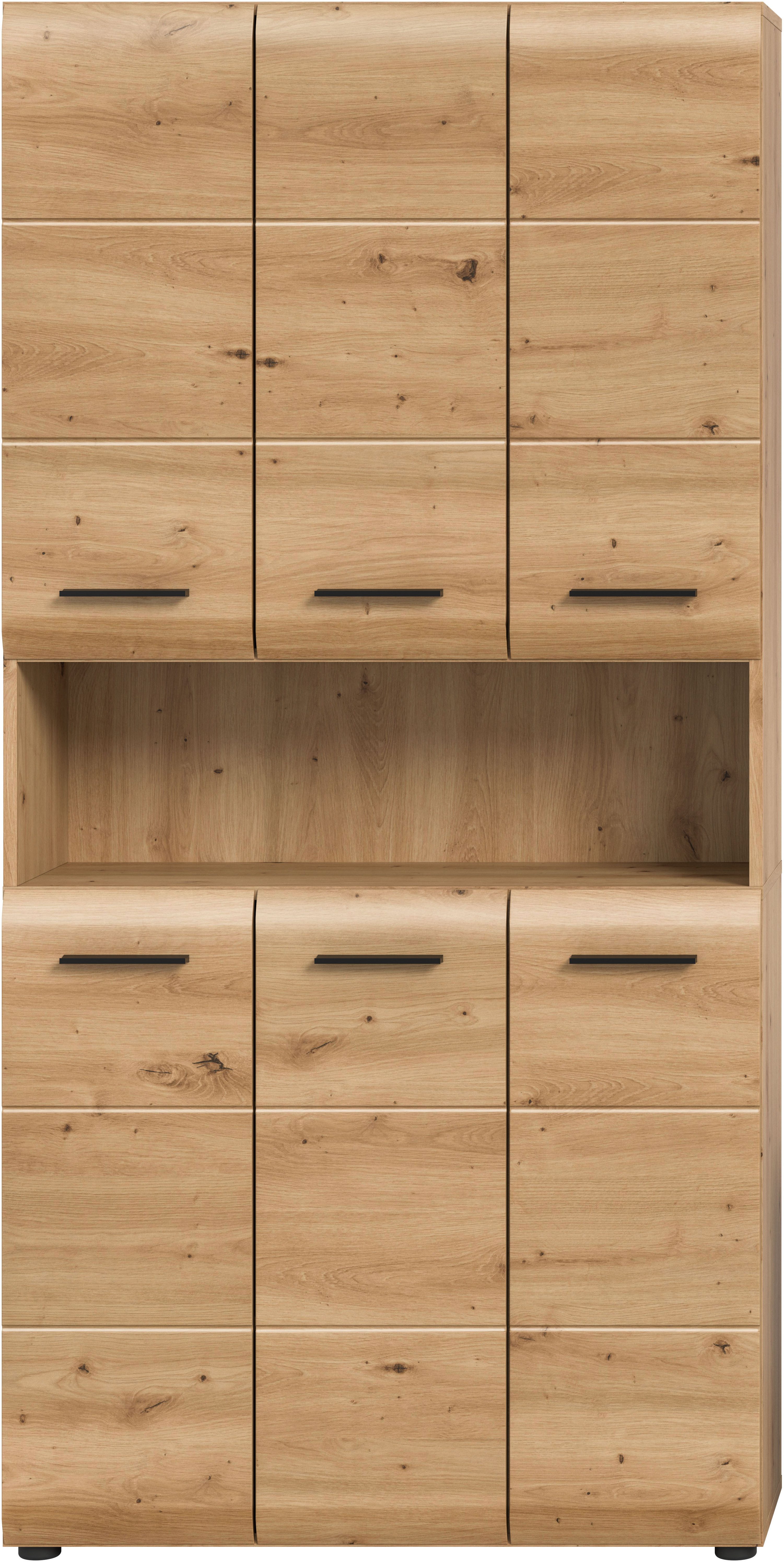 welltime Stauraumschrank FLORENZ, Höhe 185 cm, 4 oder 6 Türen, viel Stauraum (1-St., TOPSELLER) hochwertige MDF Front, Griff schwarz, Badschrank, Bad