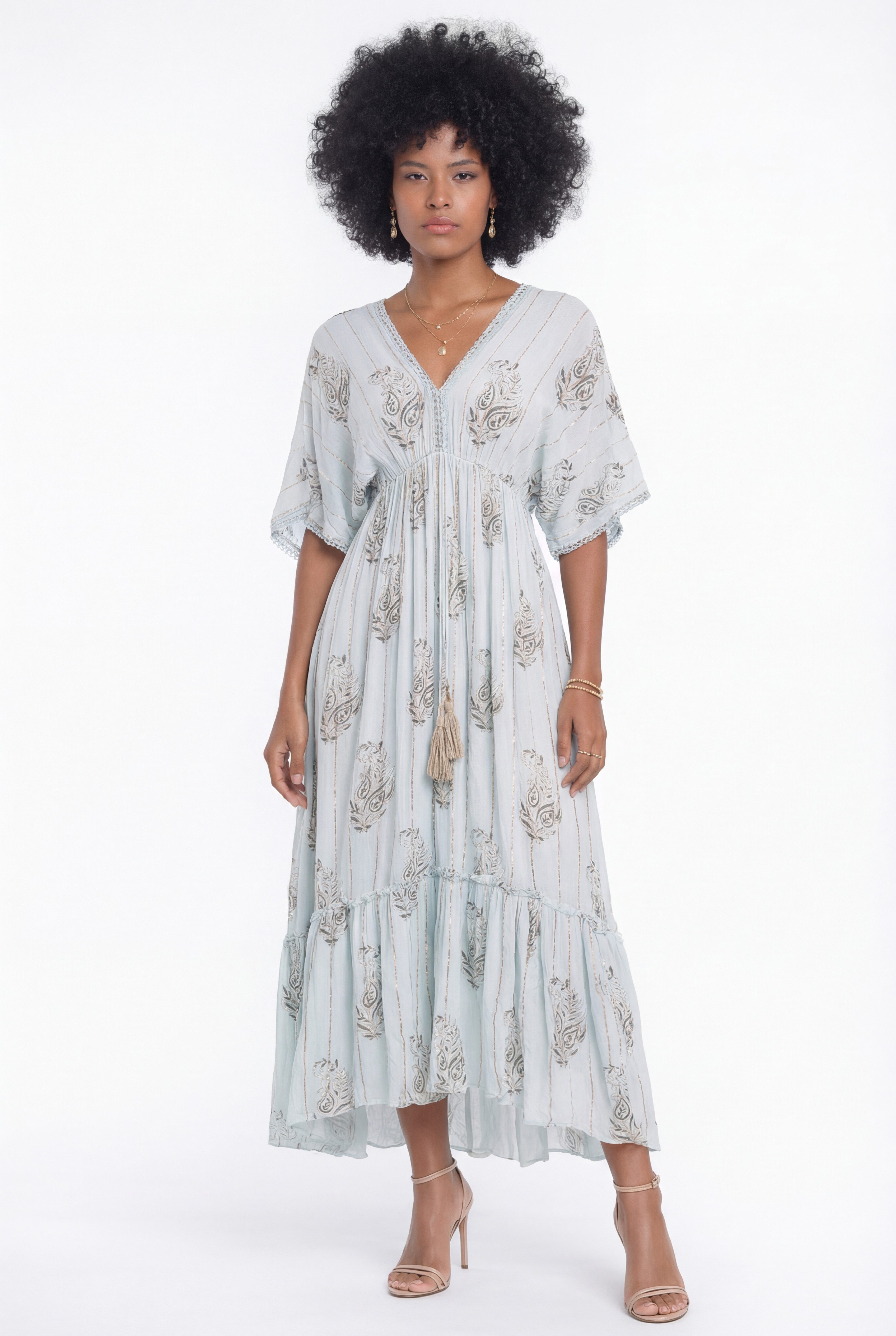 YC Fashion & Style Maxikleid Boho Damenkleid mit V-Ausschnitt, Ornament-Print, One Size 34-42 aus Viskose