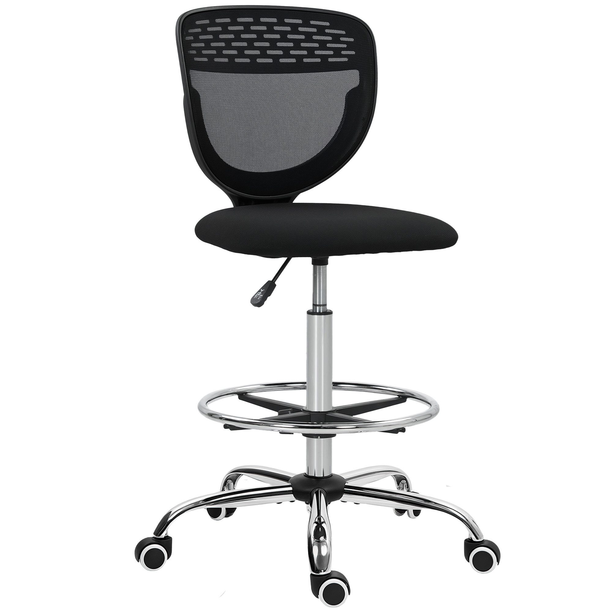 Vinsetto Schreibtischstuhl Bürostuhl Ergonomisch mit verstellbarer Fußring (Computerstuhl, 1 St), mit Netzbespannung, Office Chair, Drehstuhl Schwarz