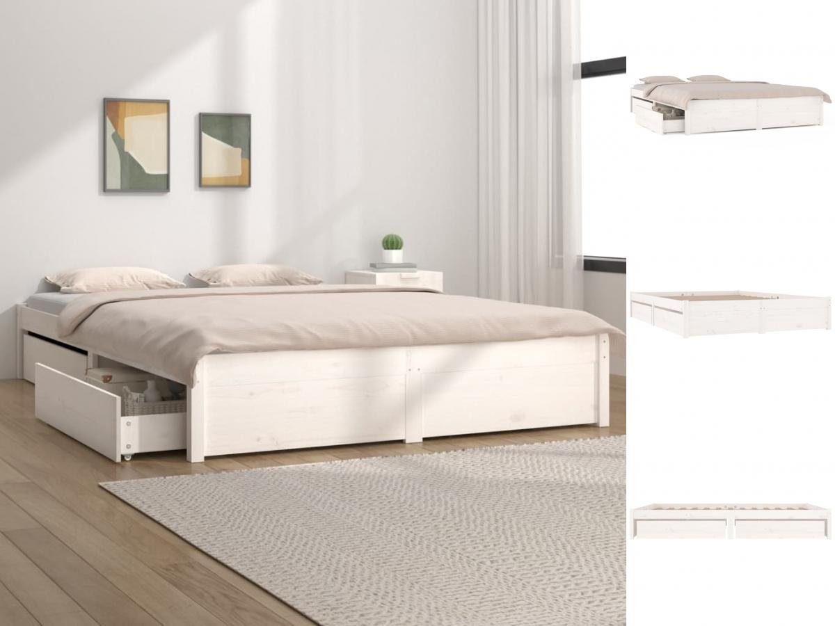vidaXL Bettgestell Bett mit Schubladen Weiß 160x200 cm Doppelbett Bett Bettrahmen Bettges