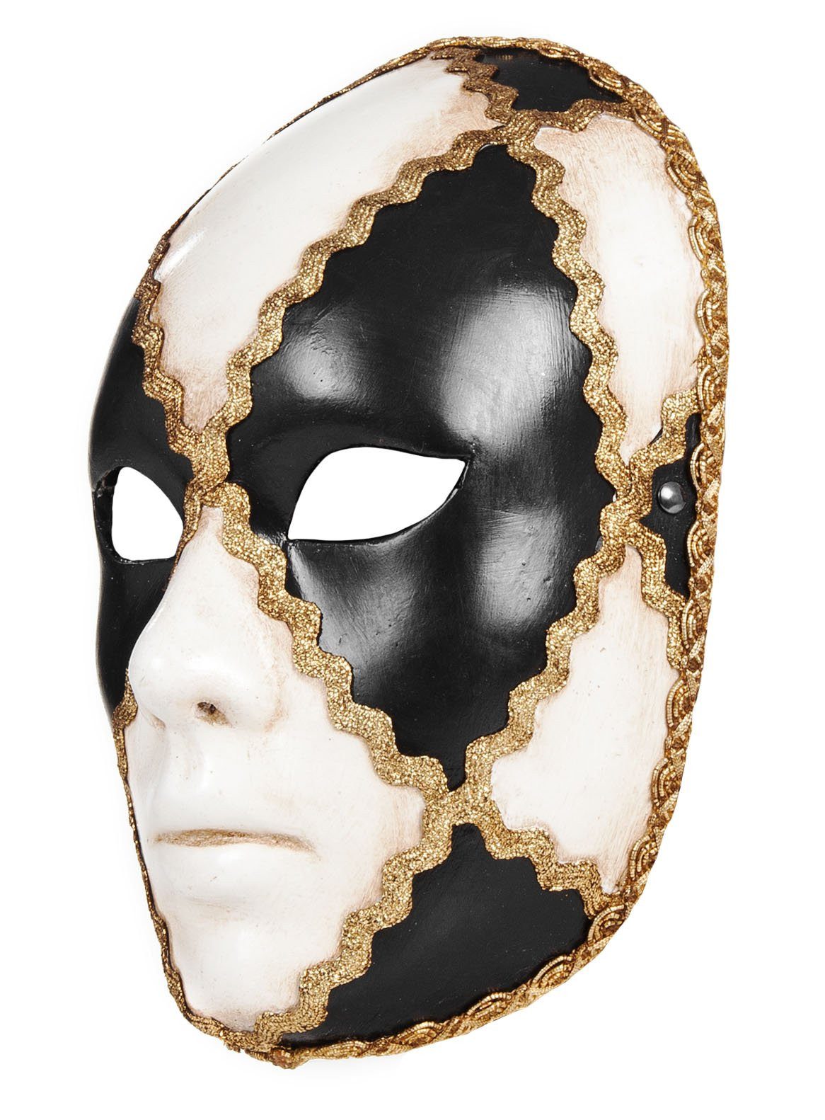 Maskworld Verkleidungsmaske Volto scacchi bianco nero femminile, Handgefertigte Maske aus Venedig für Frauen