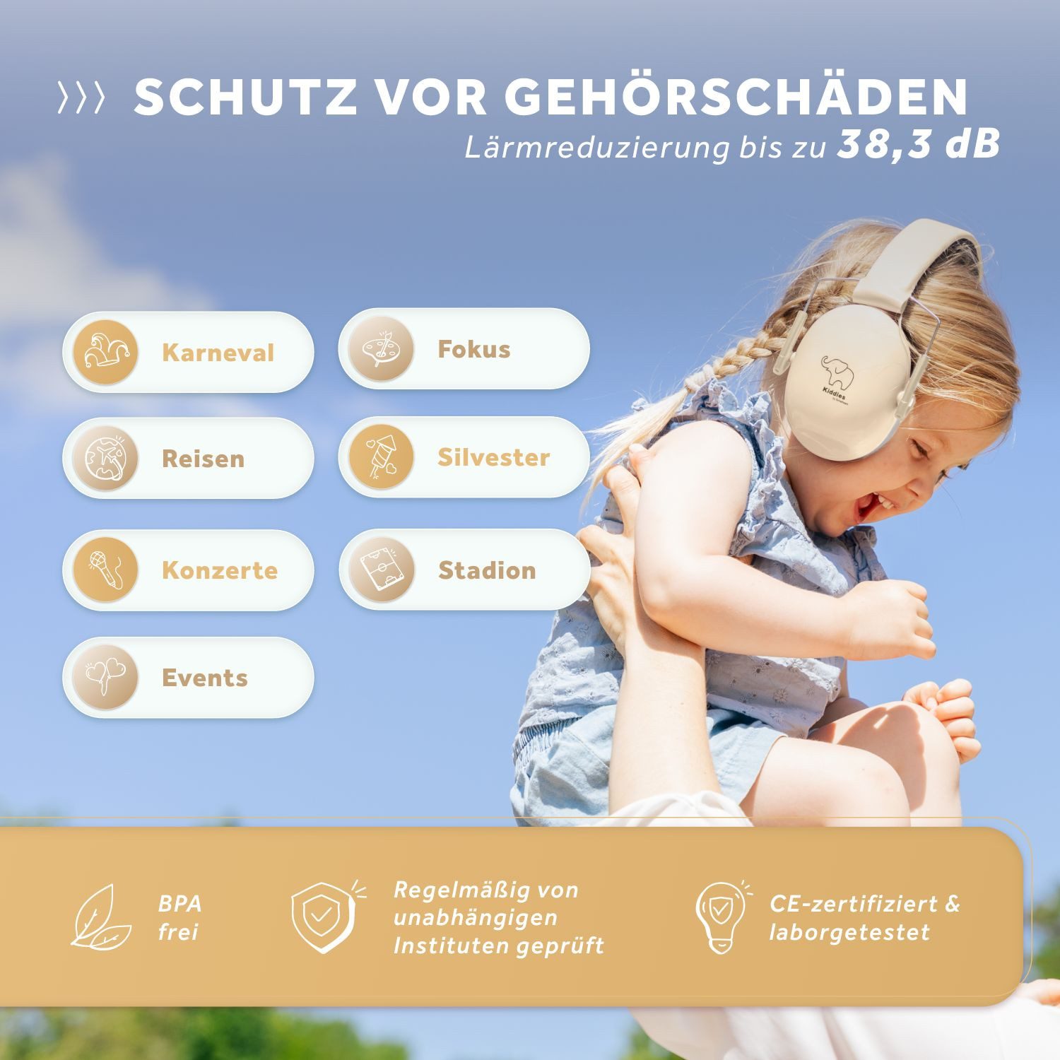 Schallwerk Kapselgehörschutz Gehörschutz für Kinder Kiddies größenverstellbar, (Geräuschdämmende Ohrenschützer), Schule, Lernen, Konzentration, Veranstaltungen