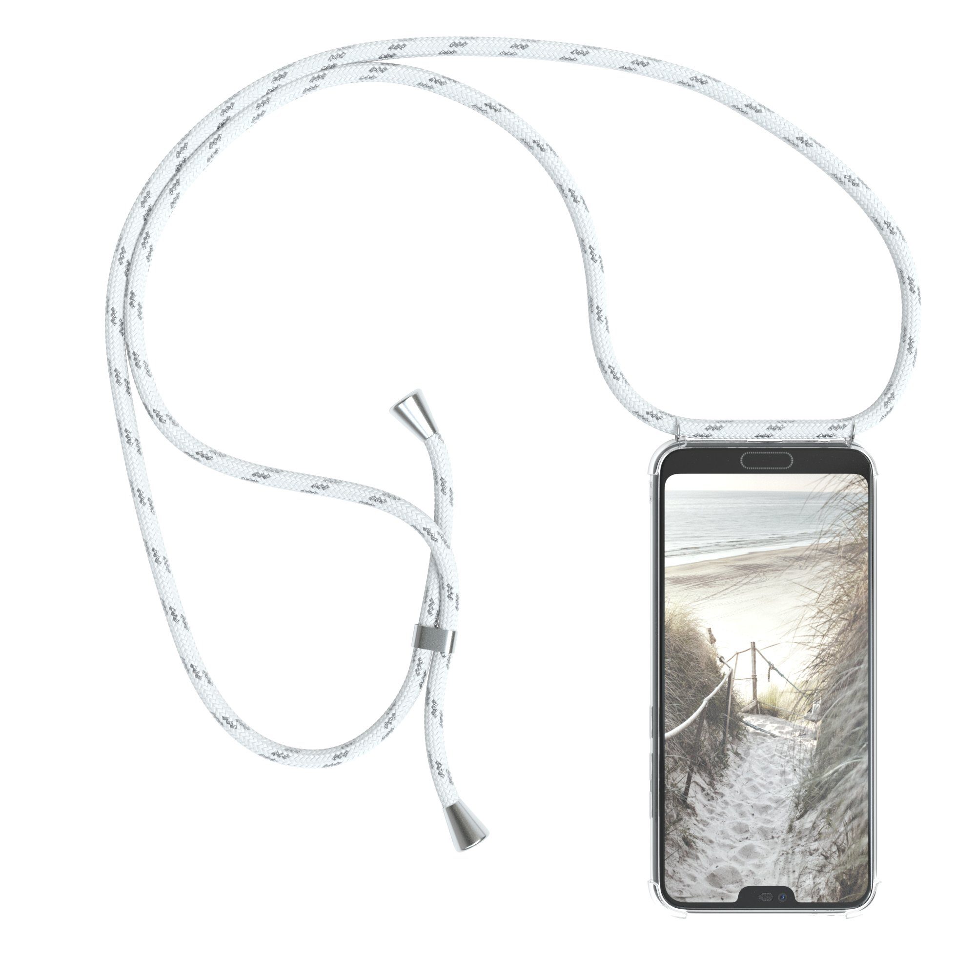 EAZY CASE Handykette Hülle mit Kette für Honor 10 5,84 Zoll, Hülle Smartphonekette für Unterwegs Festivalhülle Transparent Weiß