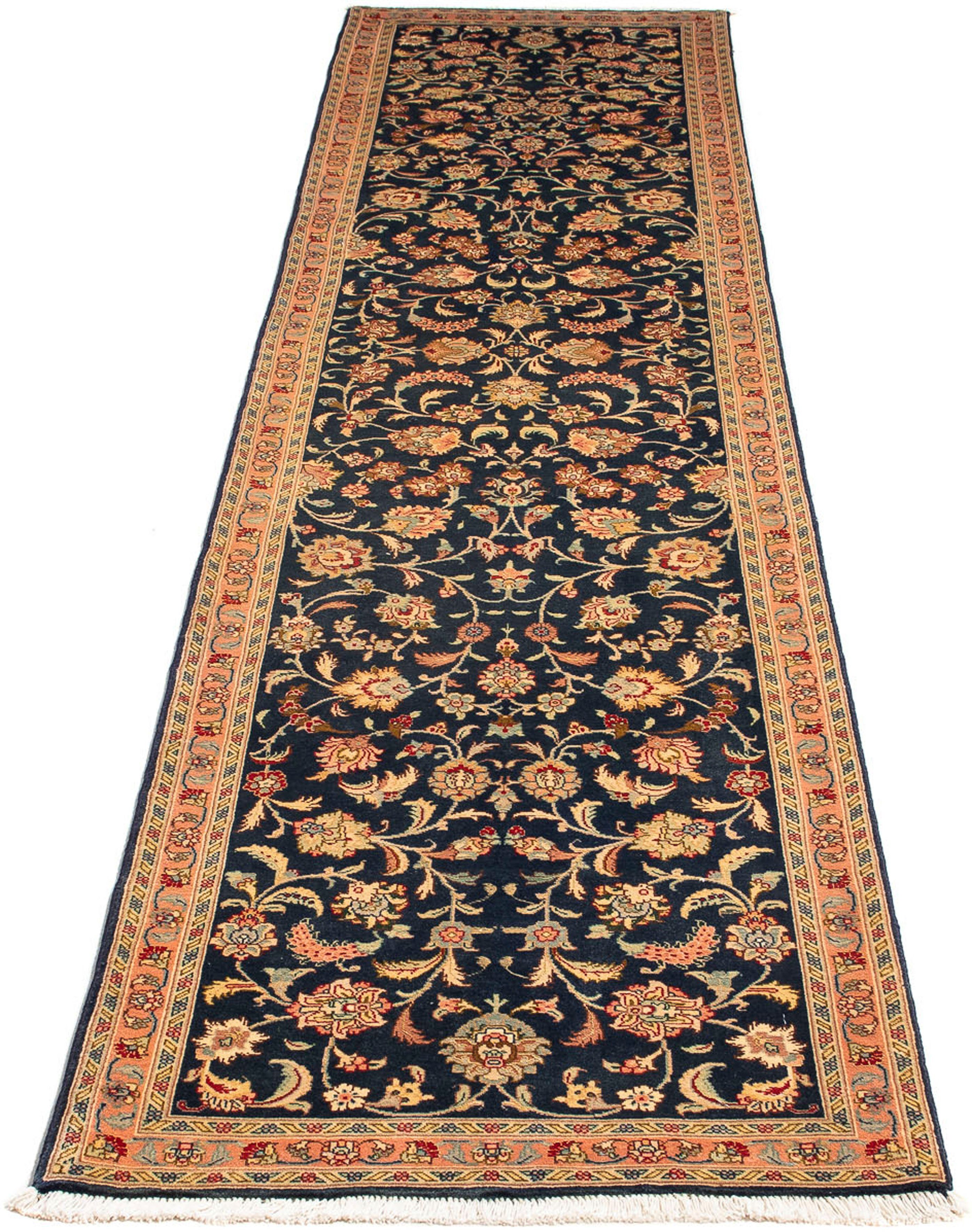 Orientteppich Perser - Täbriz - Royal - 300 x 66 cm - dunkelblau, morgenland, rechteckig, Höhe: 7 mm, Wohnzimmer, Handgeknüpft, Einzelstück mit Zertifikat