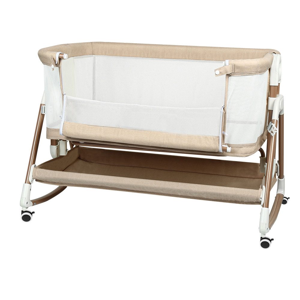 JEOBEST Beistellbett 3 in 1 Beistellbett Stubenwagen Babybett Baby-Reisebett, 6-stufige Höhenverstellung, mit Rollen, Matratze und Moskitonetz
