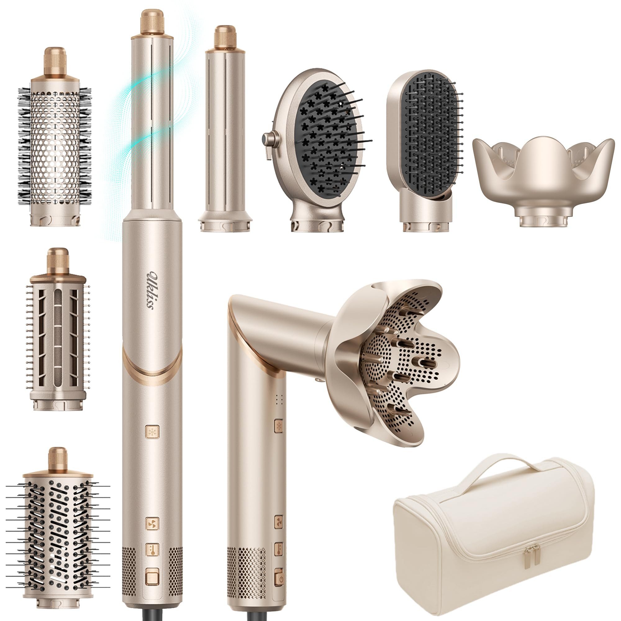 UKLISS Multihaarstyler 8-in-1 Hochgeschwindigkeits-Airstyler Haarstyler Set, Ionen Warmluftbürste mit Coanda-Technologie für alle Haartypen