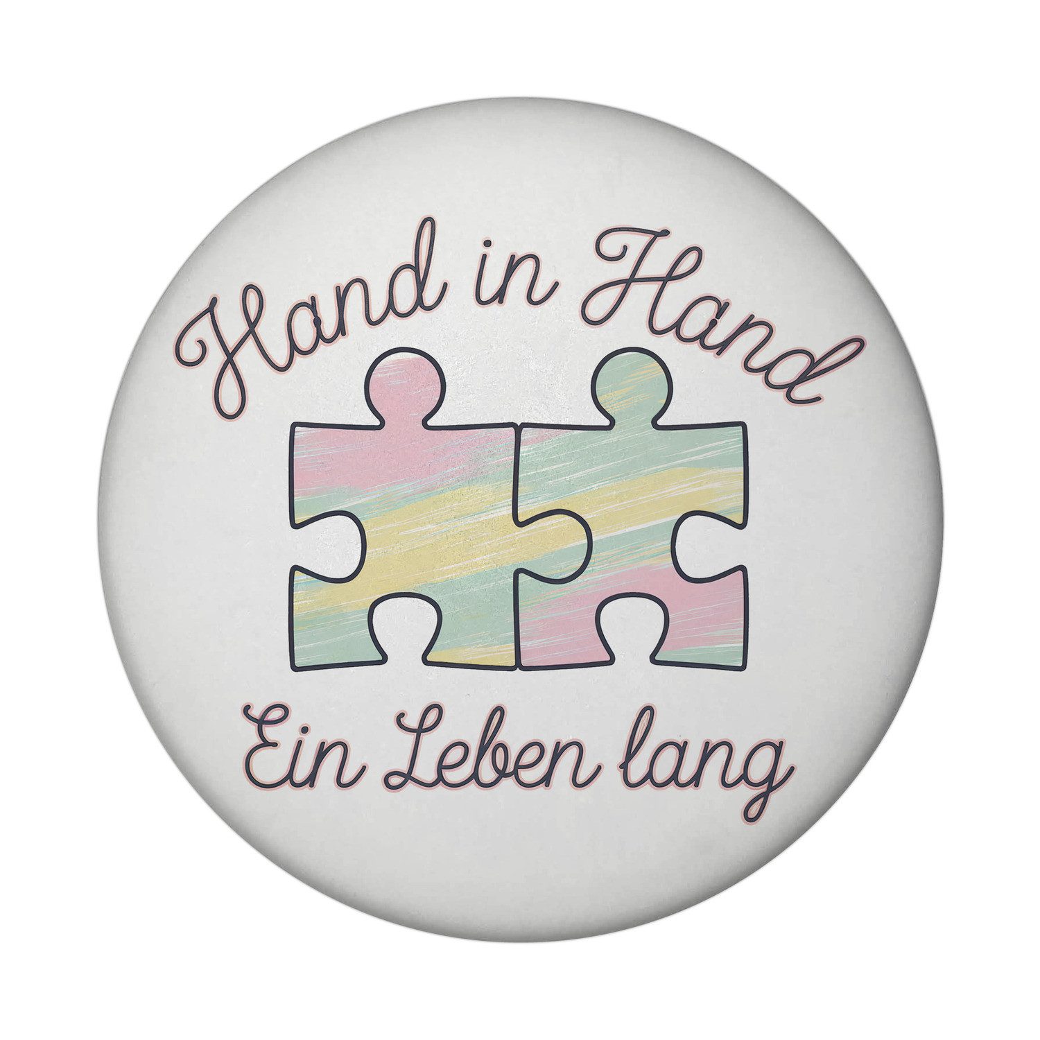 speecheese Magnet Zwei Puzzleteile - Hand in Hand Magnet rund