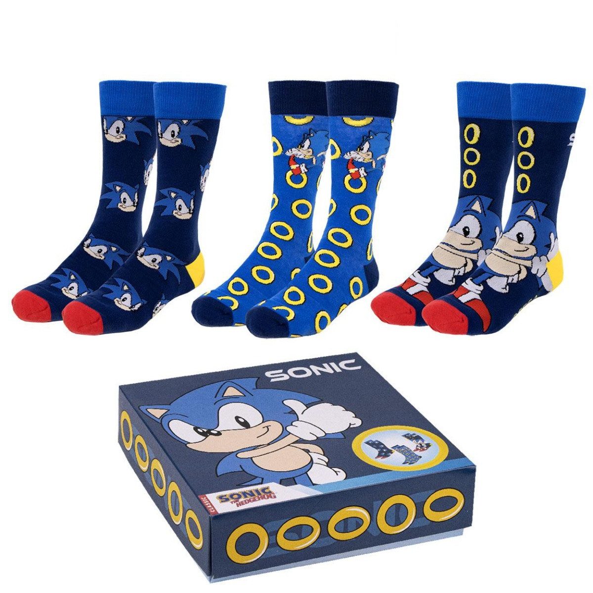 Socken Sonic Socken 3er Pack 40-46 Erwachsene Unisex Baumwollsocken