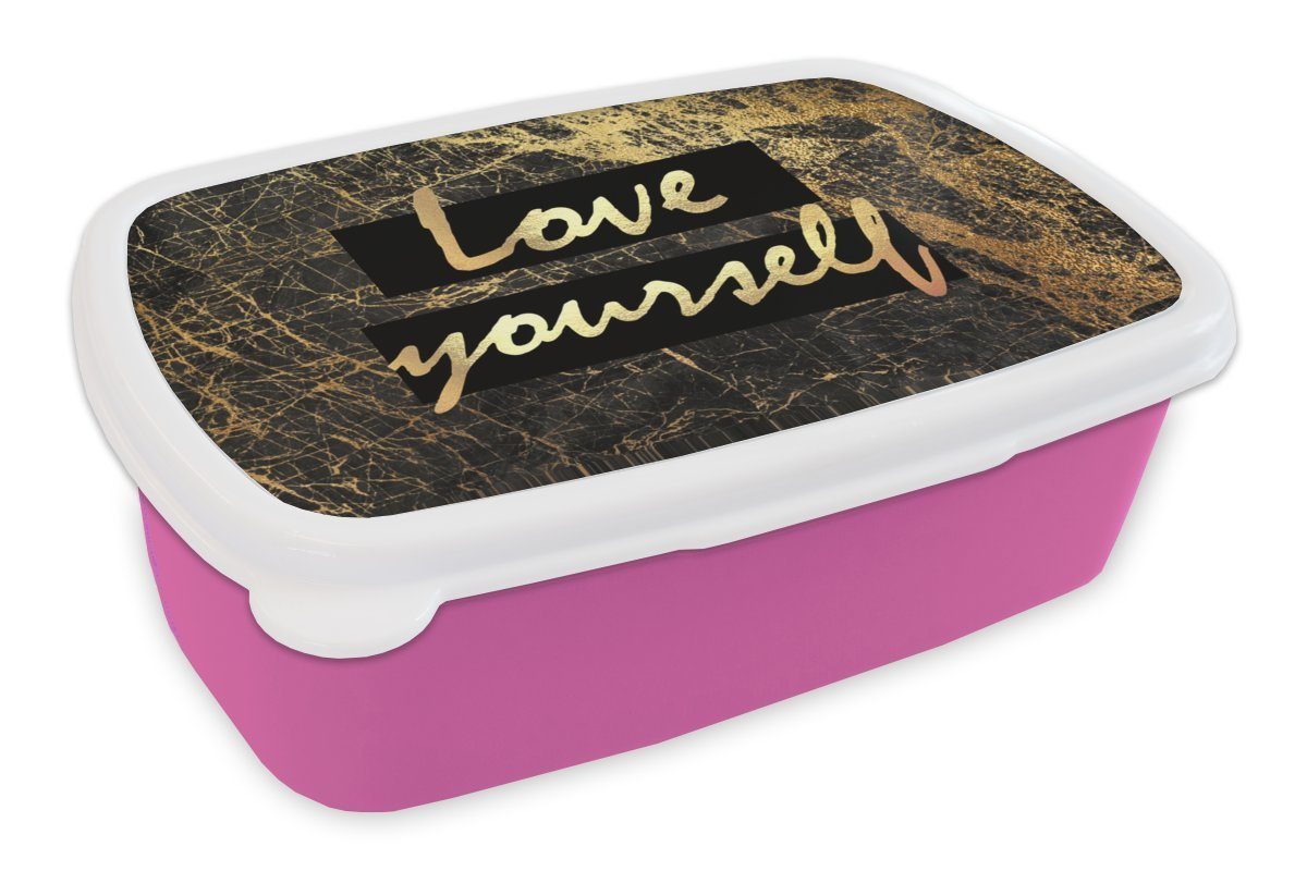 MuchoWow Lunchbox Zitate Snackbox, für Selbstvertrauen Kunststoff (2-tlg), Brotbox Brotdose rosa Kinder, Gold - - Mädchen, Schwarz, Kunststoff, - Erwachsene