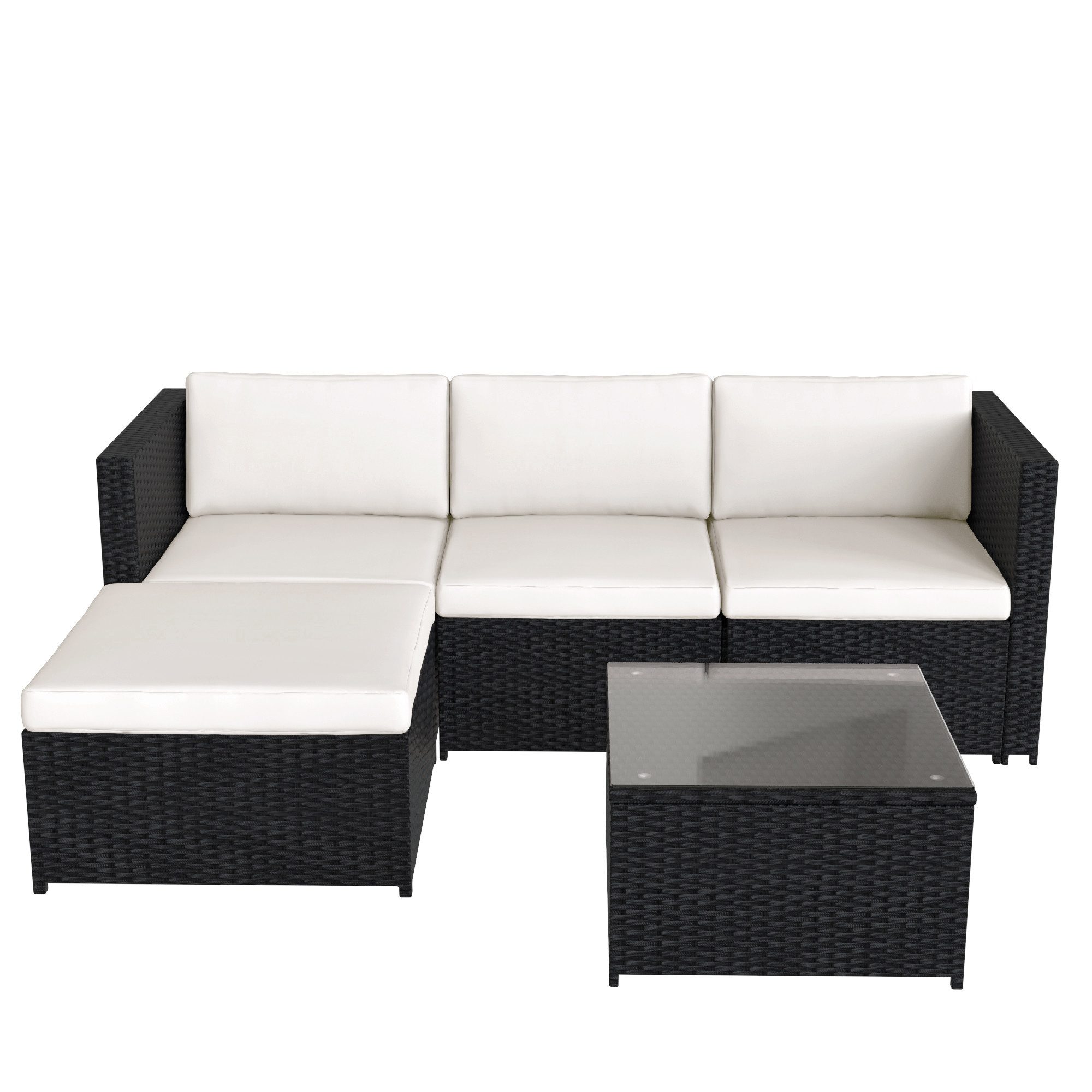 Gartenlounge-Set, (5-tlg., Gartenmöbel Set für 4 Personen), Polyrattan Sitzgruppe mit Garten-Sofa, Garten-Tisch und Hocker