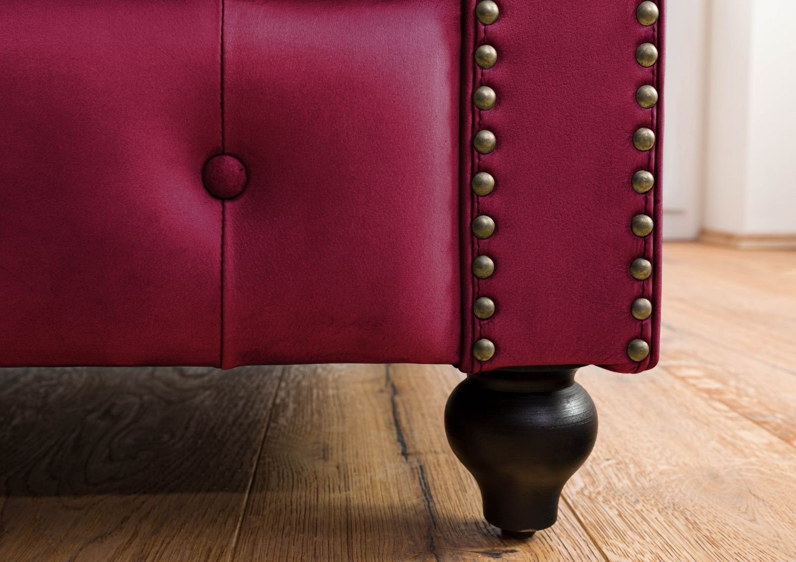 Massivmoebel24 Sofa CHESTERFIELD, Sofa 2-Sitzer Echtleder 158x82x75 rot CHESTERFIELD #402