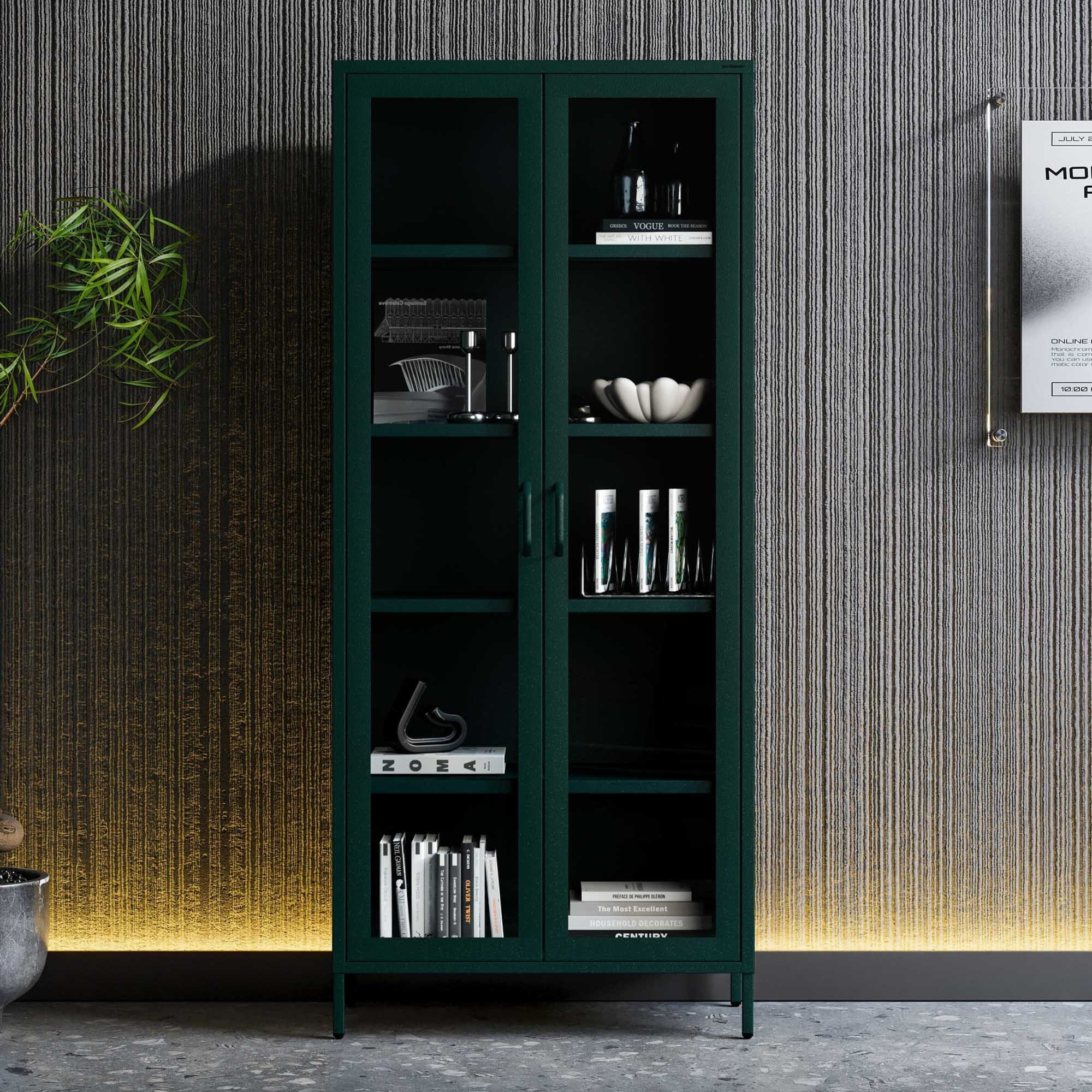 Jan Nowak Vitrine ANGELO Vitrine Glas Metall Stahl 80x185x45cm 4 Regale Sparkling (Stahl 0,6mm, 4 Regale 40kg, Hartglas 2 Türen, Wandmontage) Brilliance Beine regulierbar Wohnzimmer Salon