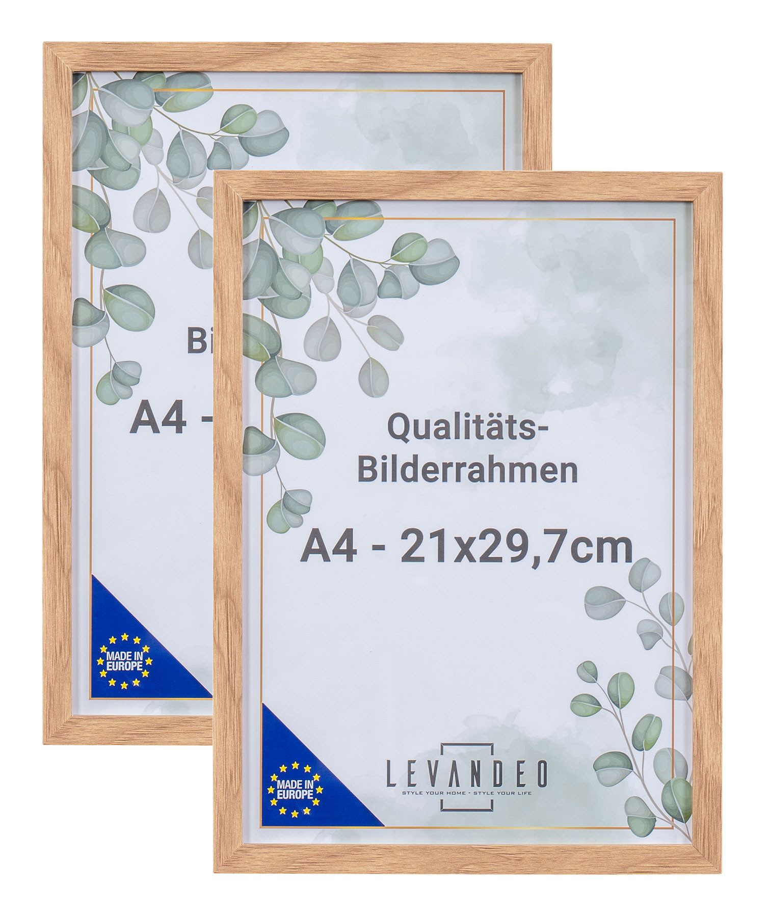 Levandeo® Bilderrahmen, 2er Set A4 Bilderrahmen Natur Eiche Optik Made in E günstig online kaufen