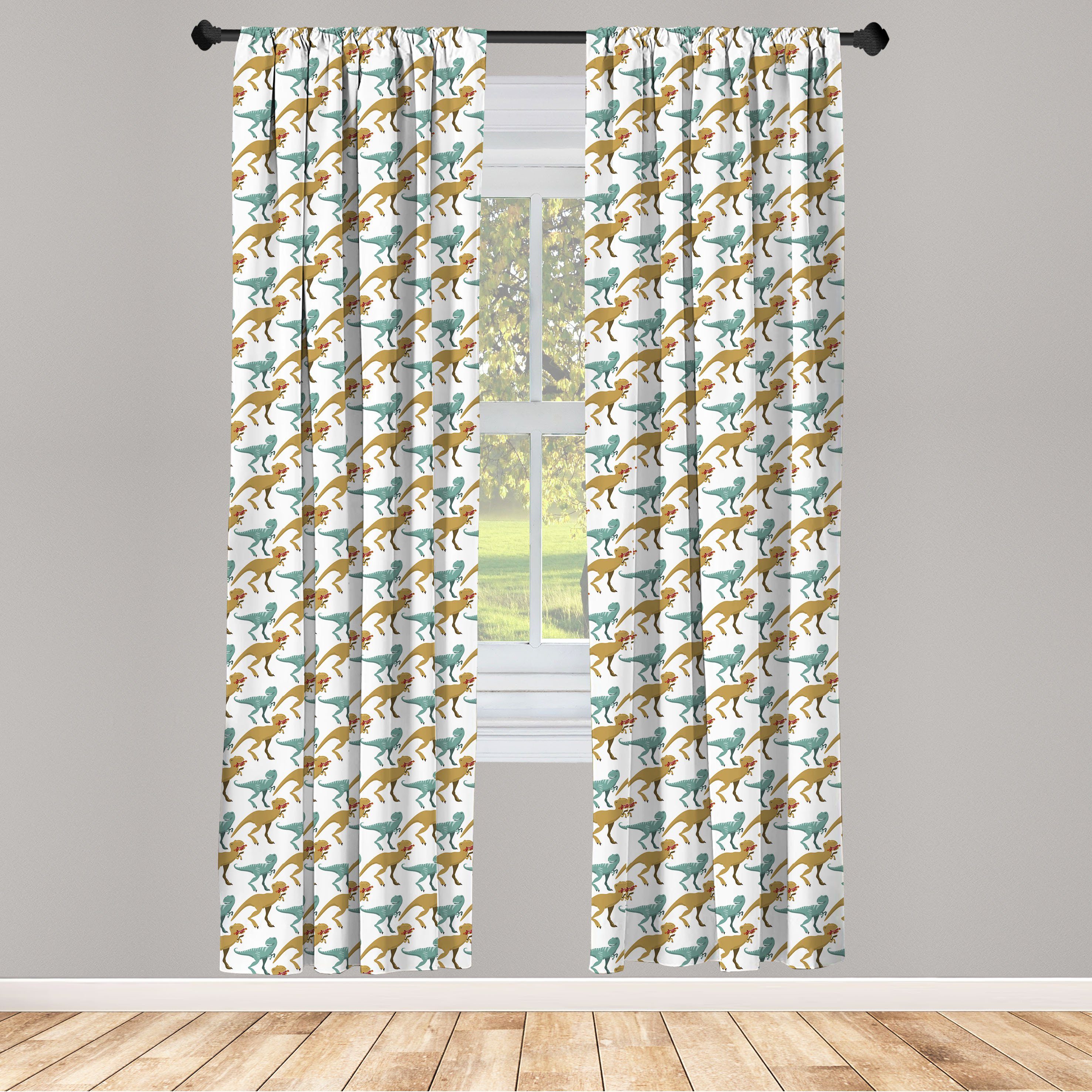 Gardine Vorhang für Wohnzimmer Schlafzimmer Dekor, Abakuhaus, Microfaser, Tiere Zwei Typ Dinosaurier-Muster | Fertiggardinen