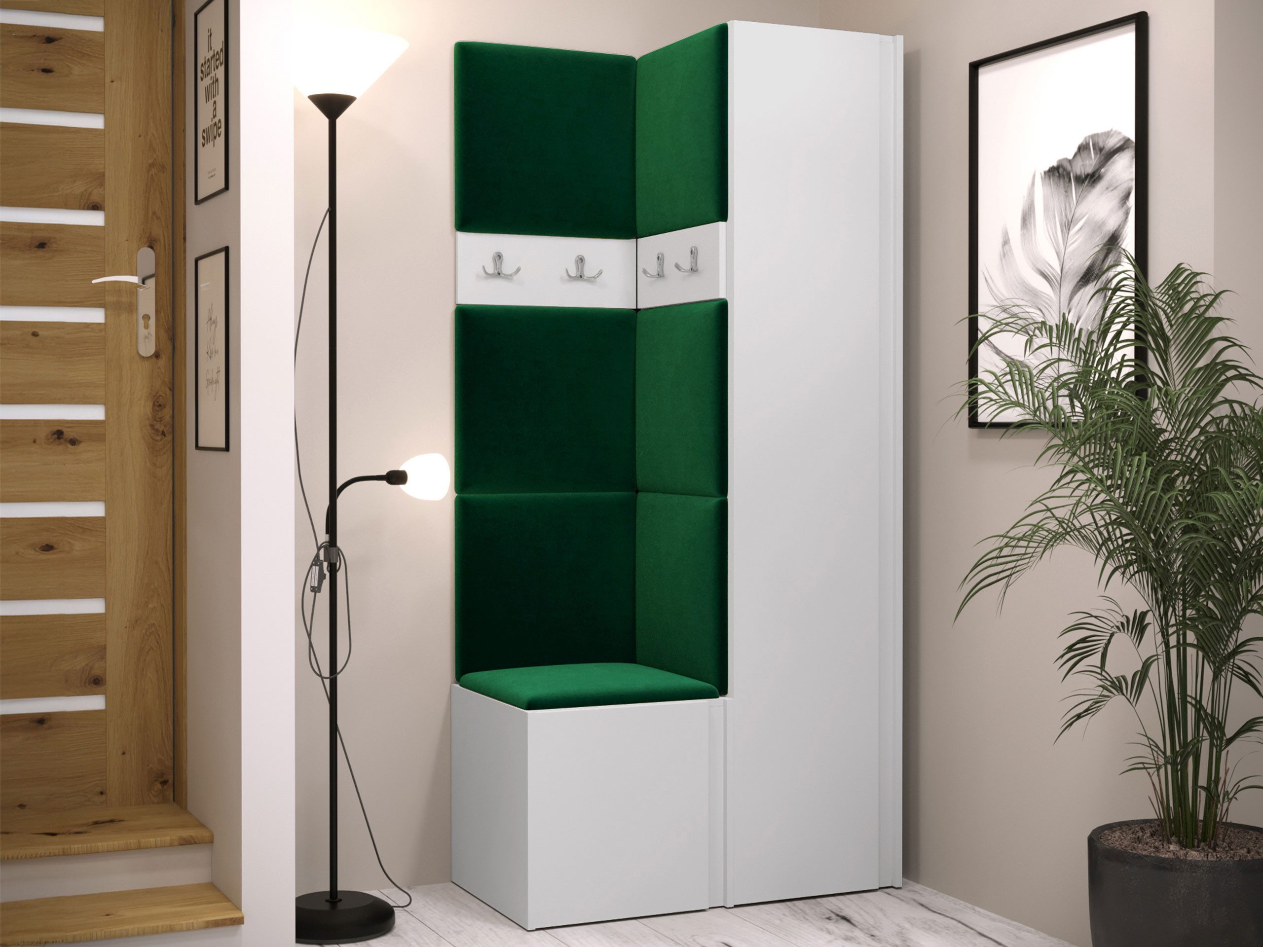 MIRJAN24 Garderoben-Set Orion XXIV, (Komplett-Set, Schuhschrank, Kleiderschrank, 2x Kleiderhakenbrett, 7x Paneel 42x42), Auswahl aus Fronten und Polsterplatten