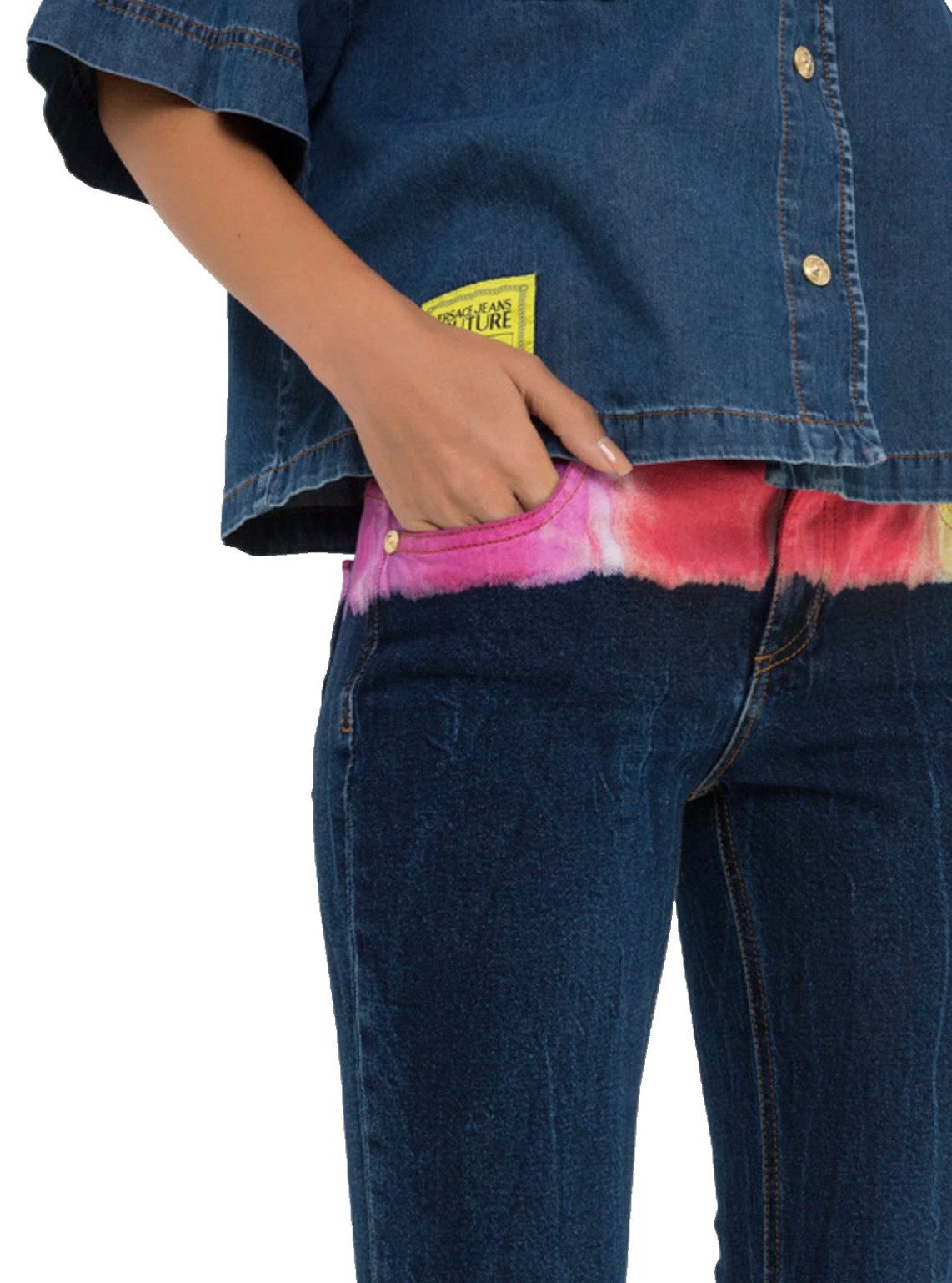 Versace 5-Pocket-Jeans Tie-Dye Slim Jeans Denim Hose Auffälliger Tie-Dye- / Batik-Effekt im oberen Bereich