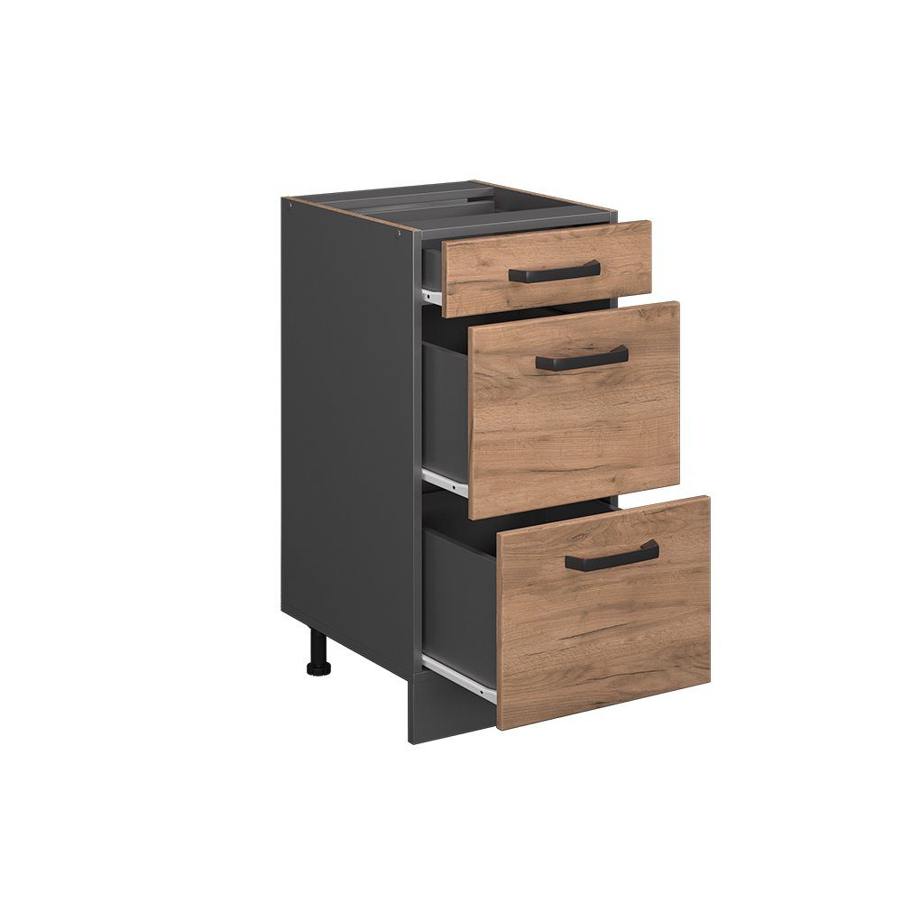 Vicco Unterschrank R-Line Goldkraft Eiche/Anthrazit 40cm, Schubladen, ohne Arbeitsplatte (1-St) – Bild 4 von 5