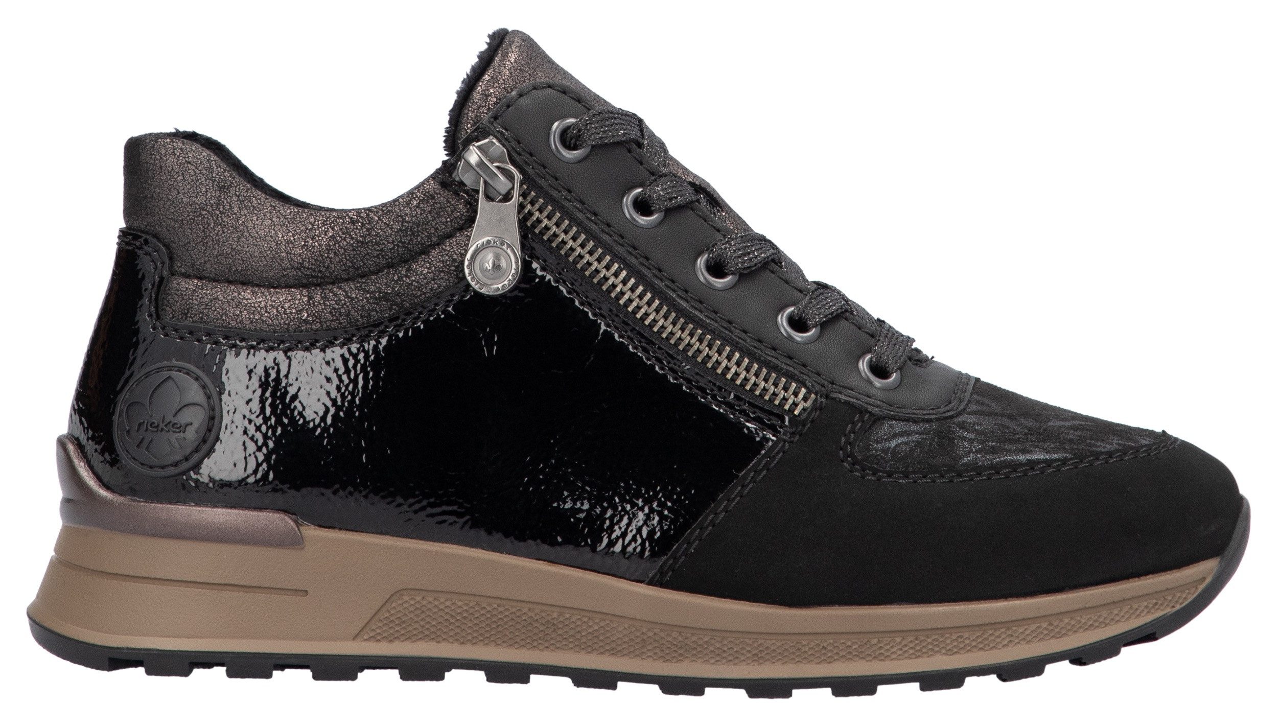 Rieker Sneaker, Freizeitschuh, Halbschuh, Schnürschuh mit seitlichem Reißverschluss