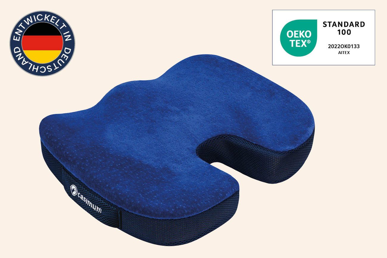 casimum Steißbeinkissen Orthopädisches Sitzkissen RELIEF aus Memory Schaum, zur Bandscheibenentlastung für Stuhl, Autositz & Rollstuhl