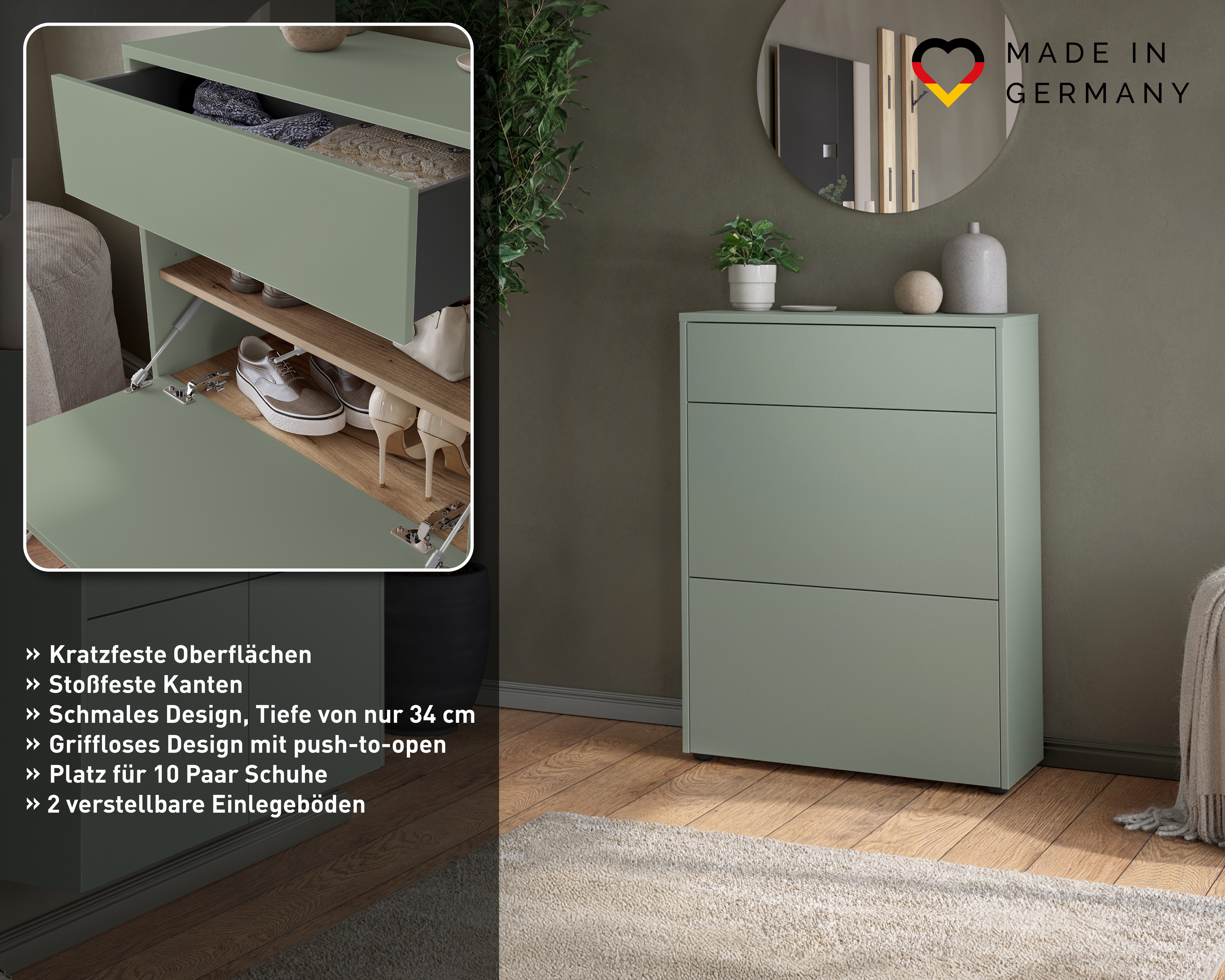 GERMANIA Schuhschrank Binetto (1-St) Garderobenschr., mit Schubl., Push-to-open, verstellb. Böden, B: 70cm