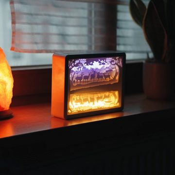CiM LED Lichtbox 3D Papercut RECTANGLE - Deer, LED fest integriert, Warmweiß, 21x5x16cm, Shadowbox, Wohnaccessoire, Nachtlicht, kabellose Dekoration