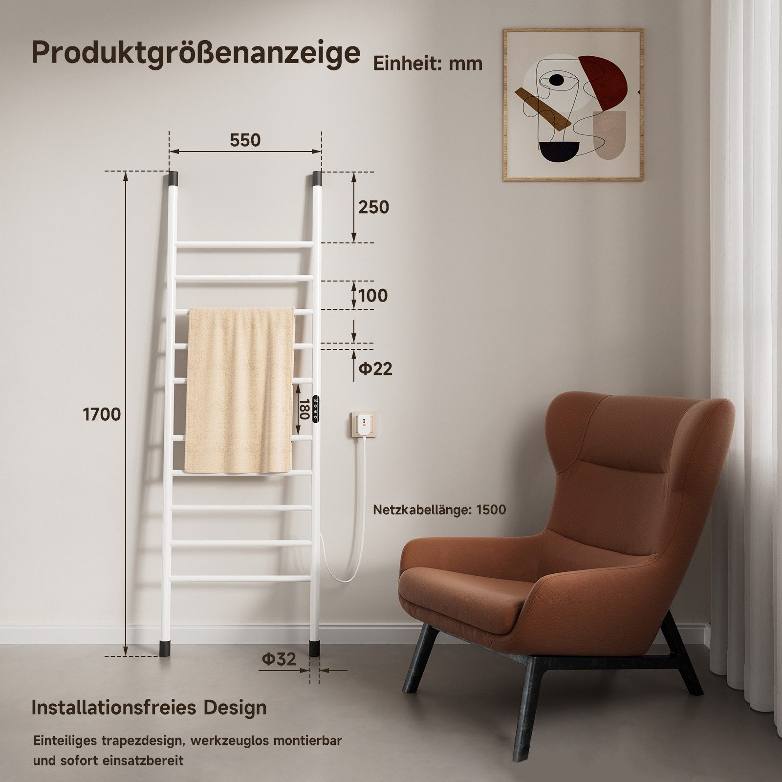 Oihpaw Elektrischer Badheizkörper Smart WiFi Handtuchheizkörper mit Touch-S günstig online kaufen