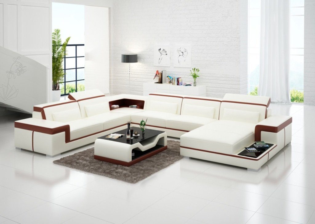 Ledersofa JVmoebel Made Europe in Sofa Wohnlandschaft U-Form Couch Beige Ecksofa Garnitur,