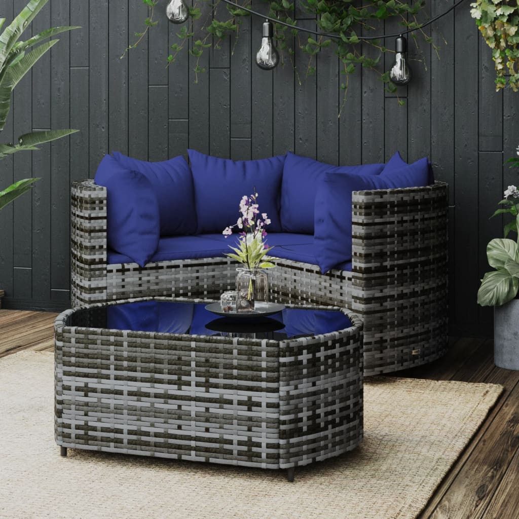 furnicato Gartenlounge-Set 4-tlg. Garten-Lounge-Set mit Kissen Grau Poly Rattan, (1-tlg)