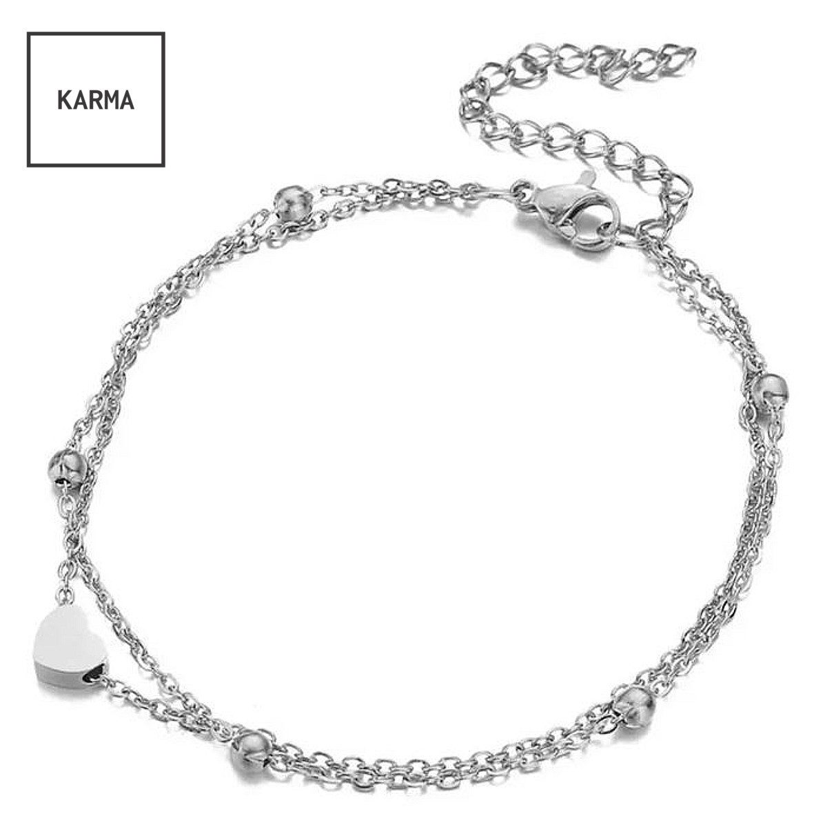 KARMA Fußkette mit Anhänger Fußkettchen mit Herz Anhänger silber Fusskette, Fußschmuck Damen Urlaub Strand Edelstahl