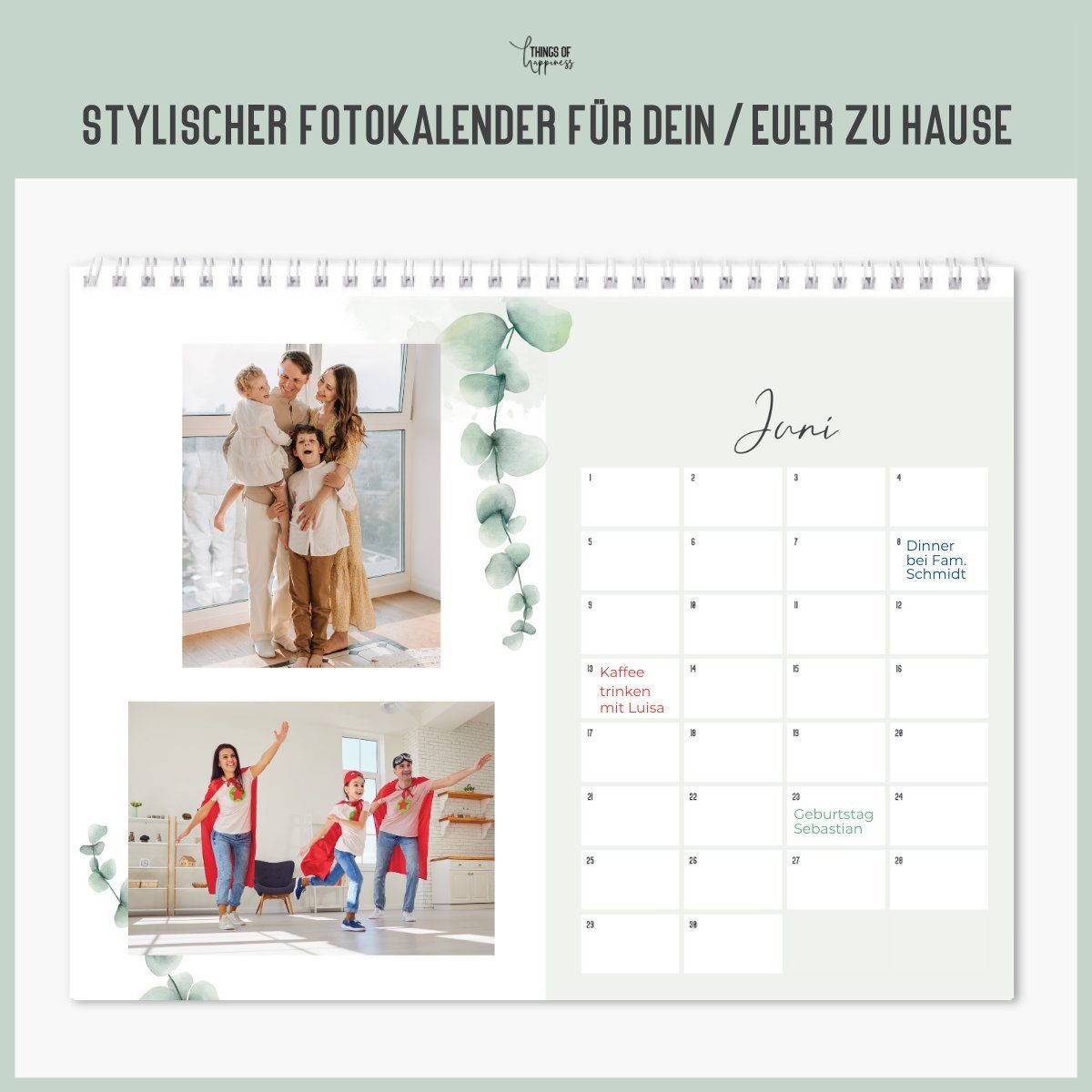 Things of Happiness Kalender zum Selbstbasteln DIY Fotokalender Bastelkalender, DIY Kalender, keine Jahresangabe, DIN A4 Format