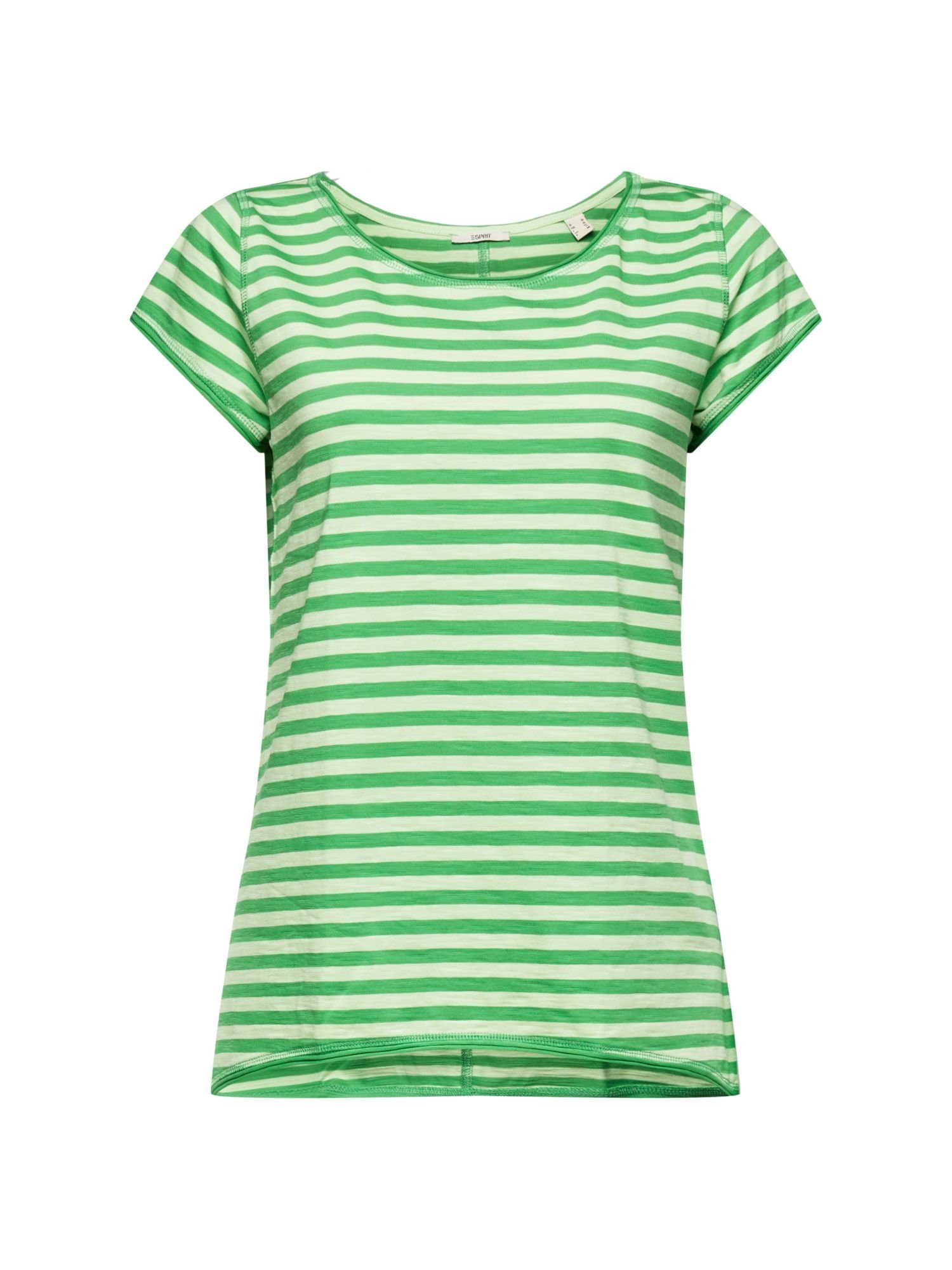Esprit T-Shirt Streifen-T-Shirt mit Rollkanten (1-tlg) GREEN