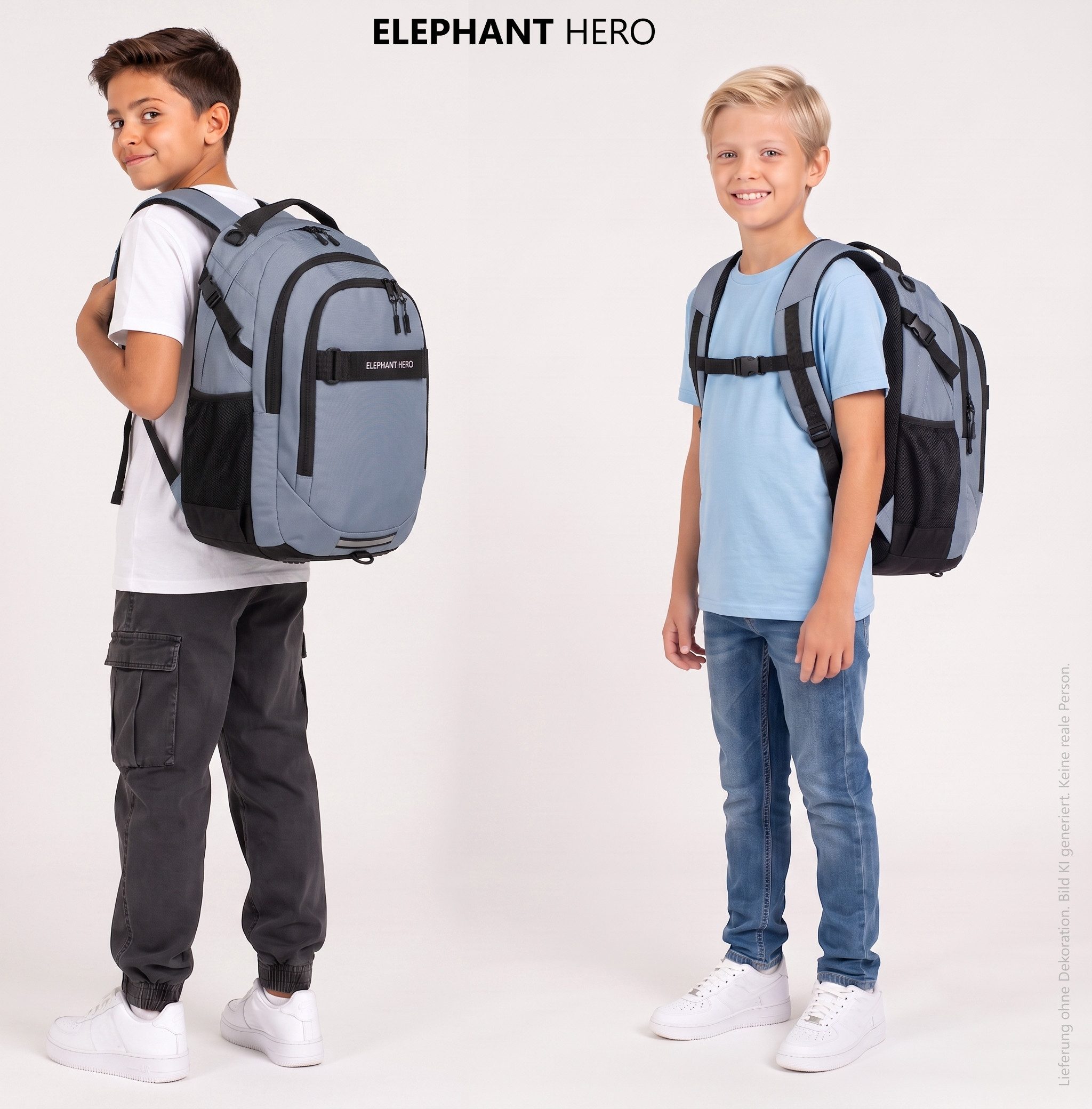 ELEPHANT Schulrucksack Hero Signature Schultasche Digital Ready Set (4 Teile Schulrucksackset, 4-tlg., inkl. Mäppchen Box + Laptop Hülle Sleeve + 31 Teile Stifte), Rucksack Schulmappe Jungen Mädchen +rmlv