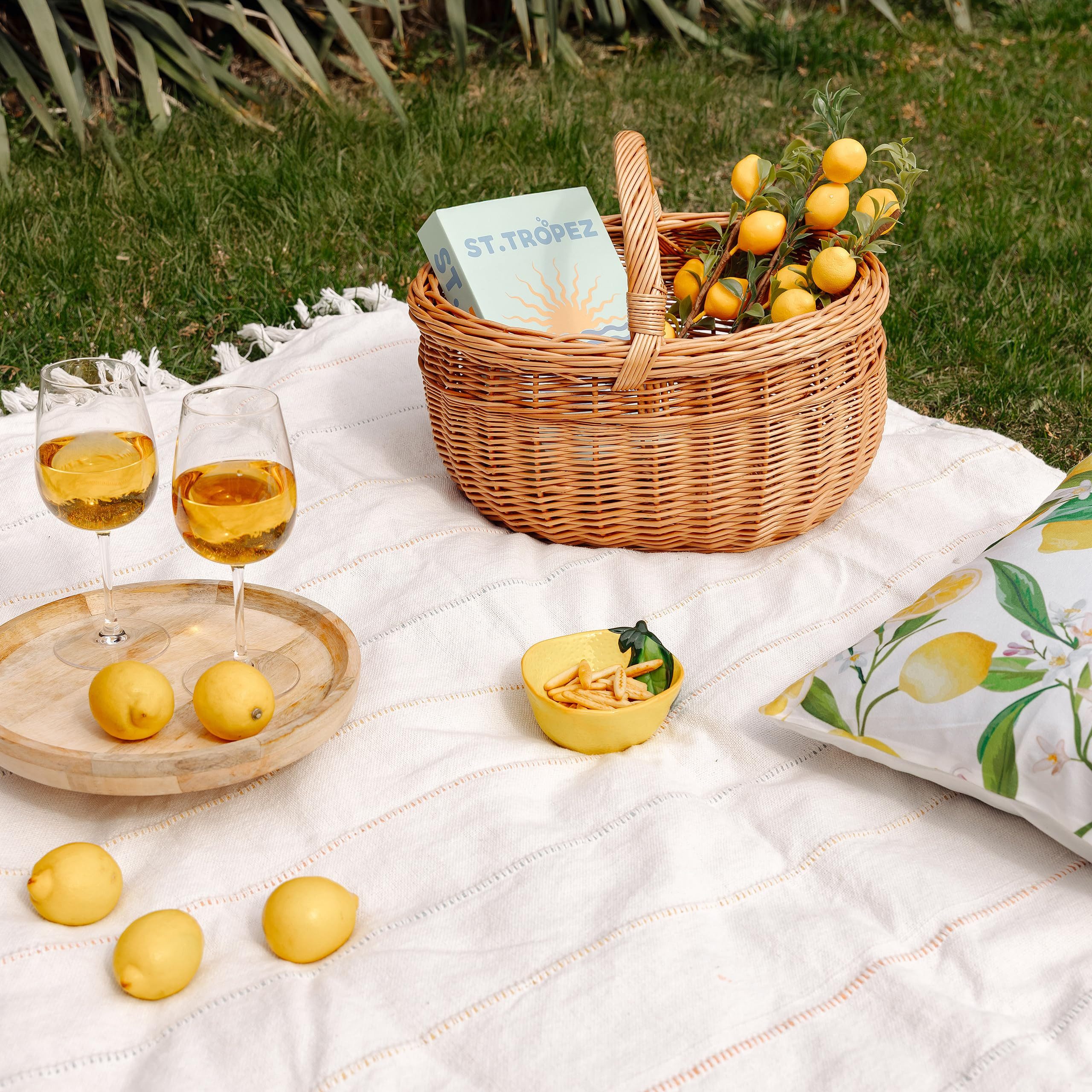 Creative Home Einkaufskorb Picknickkorb Stoffeinlage Weidenkorb