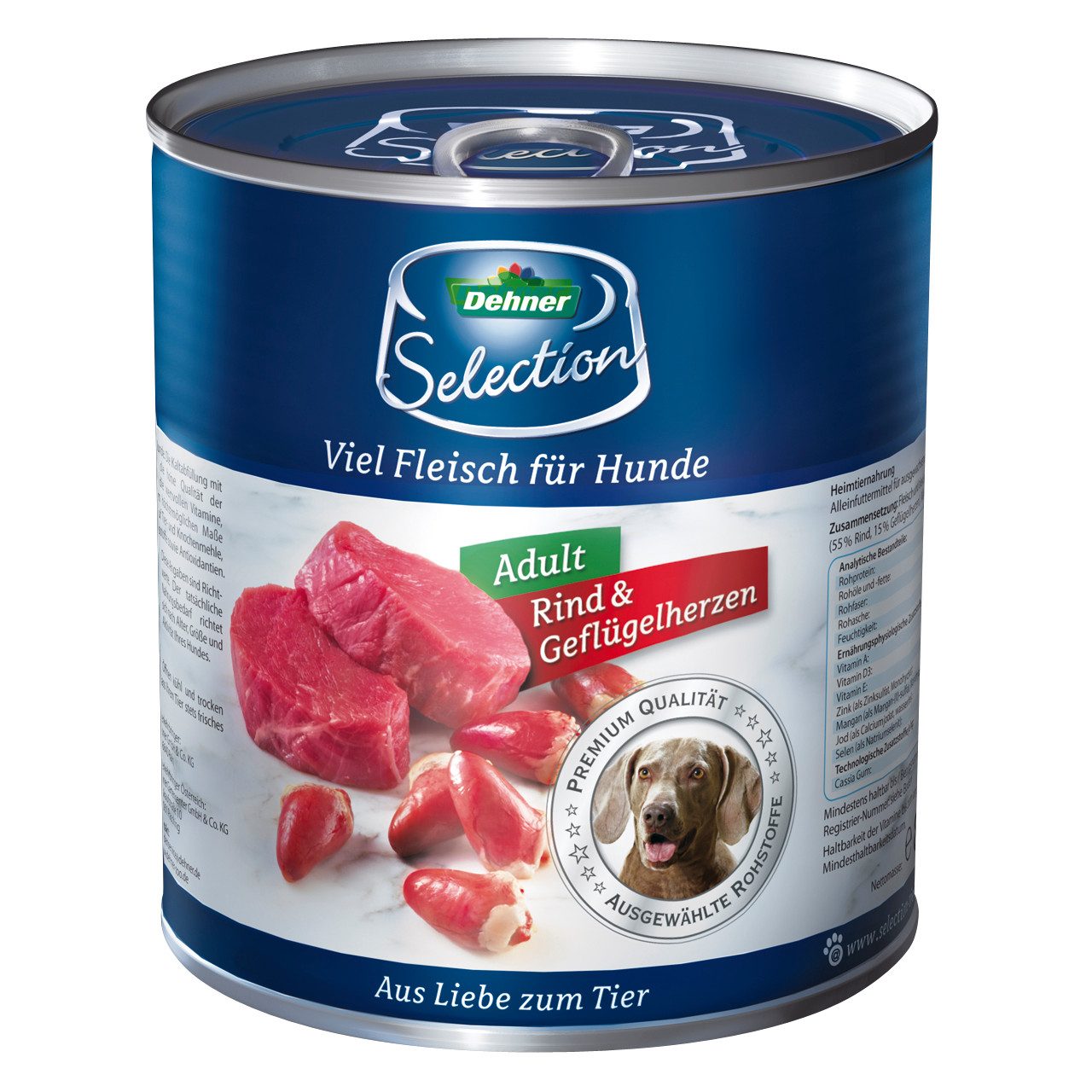 Dehner Premium Adult, versch. Sorten, 6 x 800 g Dose, getreidefrei Rind, Nassfutter für: Hunde, Nassfutter für ausgewachsene Hunde