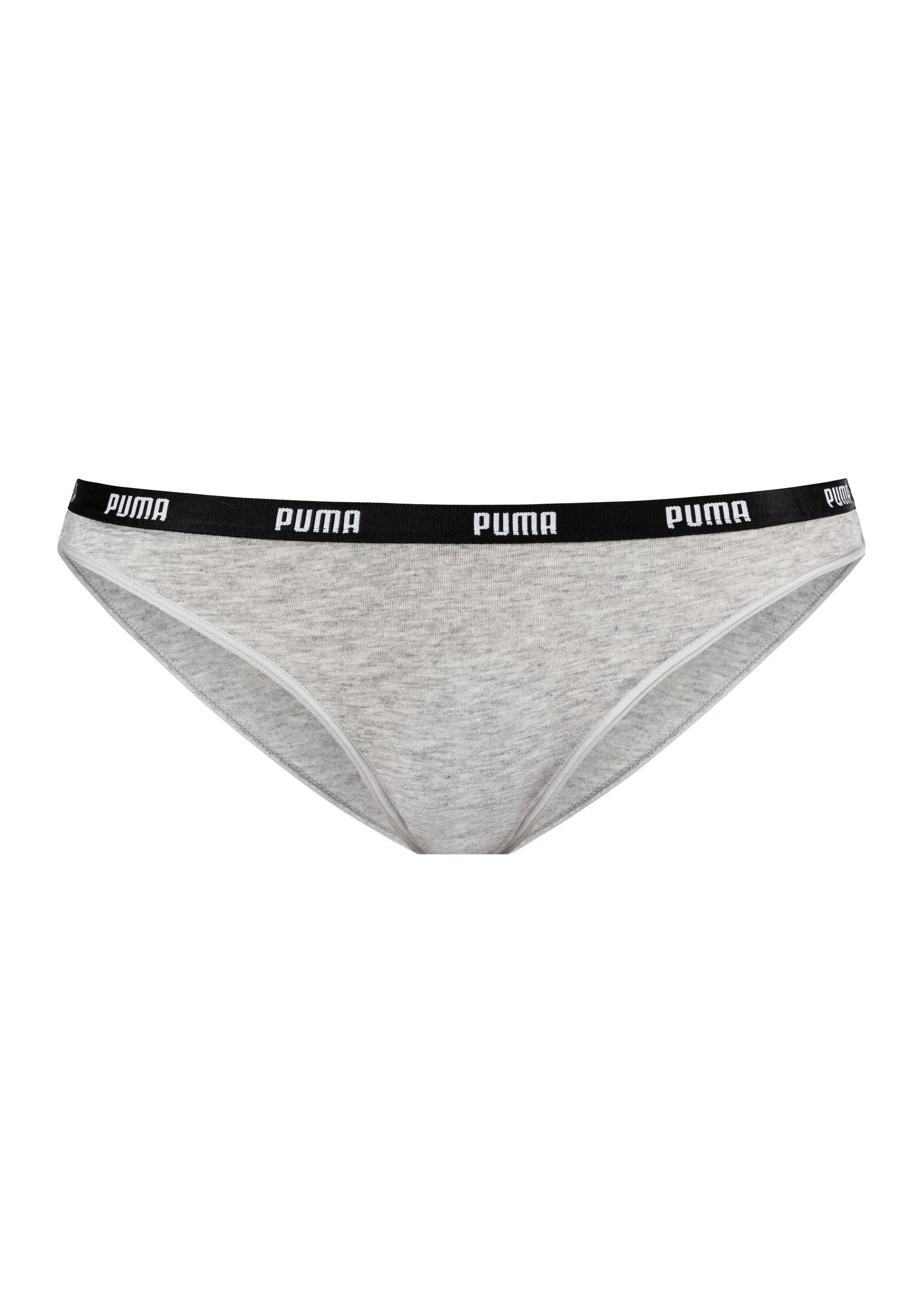 Bikinislip mit grau-meliert 2-St) Iconic (Packung, PUMA Logo-Webbündchen schmalem