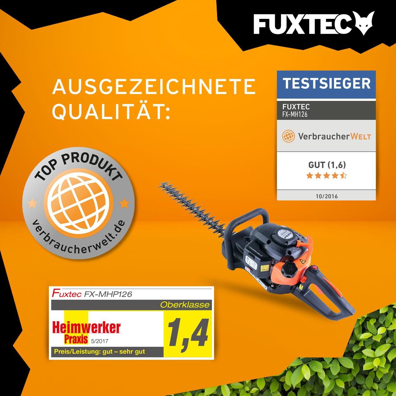 FUXTEC Benzin-Heckenschere FX-MH126, 25.5ccm, 55cm Schneidmesser, 60cm Schwertlänge, vibrationsarm