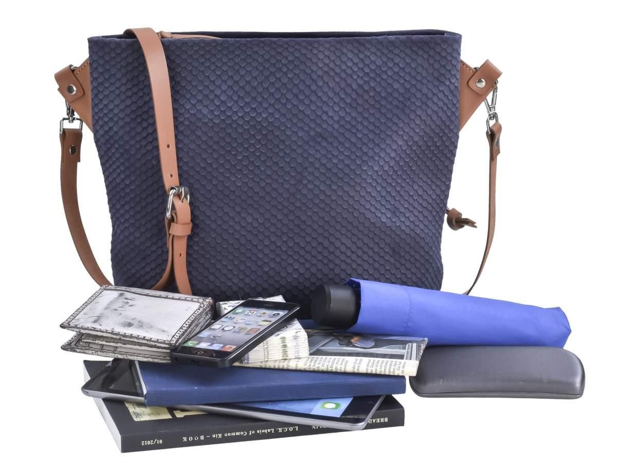 berba Umhängetasche Yara, Schultertasche 33x27cm, Handtasche, Leder mit Schuppen-Stuktur