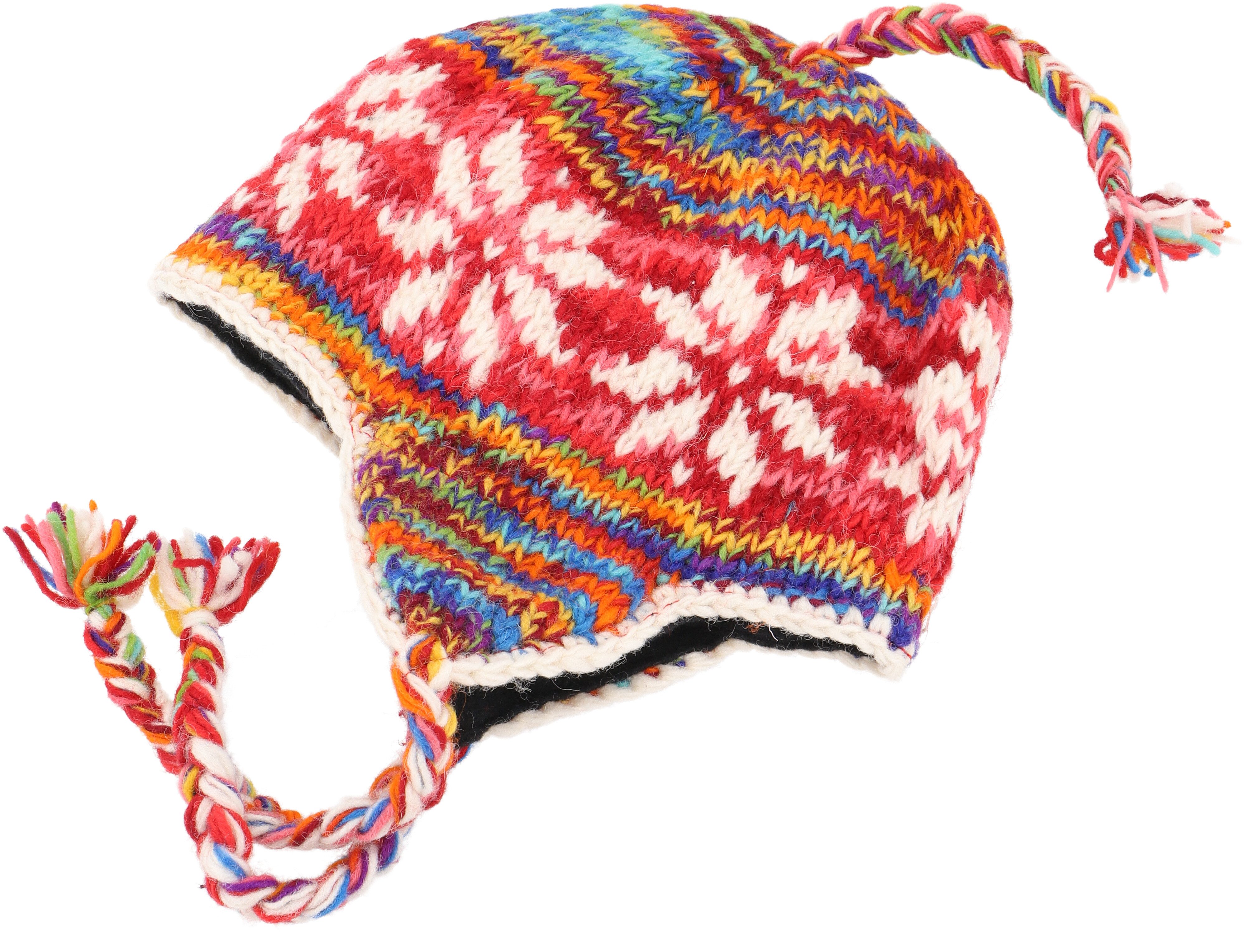 Guru-Shop Strickmütze Wollmütze mit Ohrenklappen, Norwegermütze,..